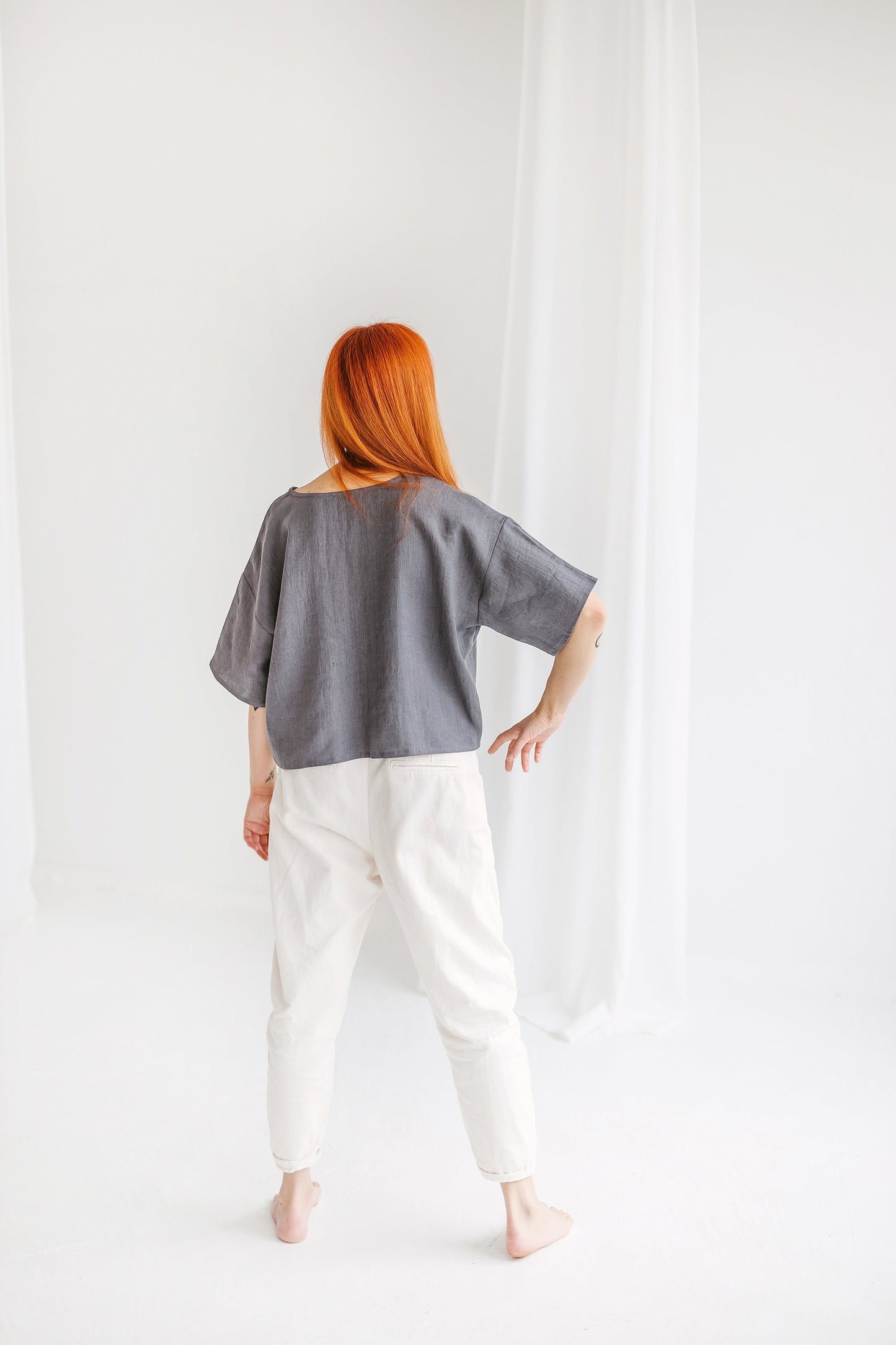 Organic linen crop top ERIKA, size 38/READY TO SHIP