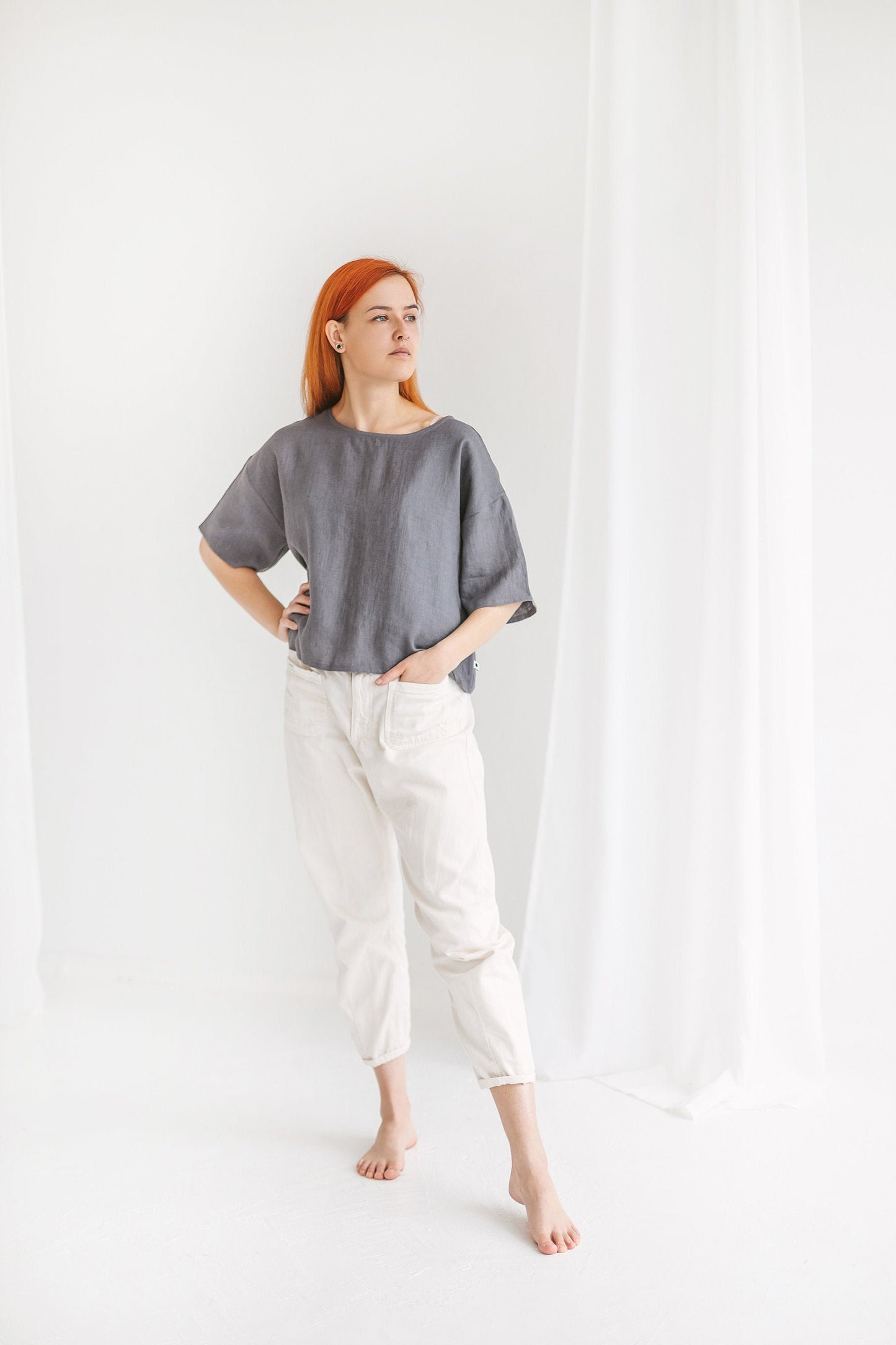 Organic linen crop top ERIKA, size 38/READY TO SHIP