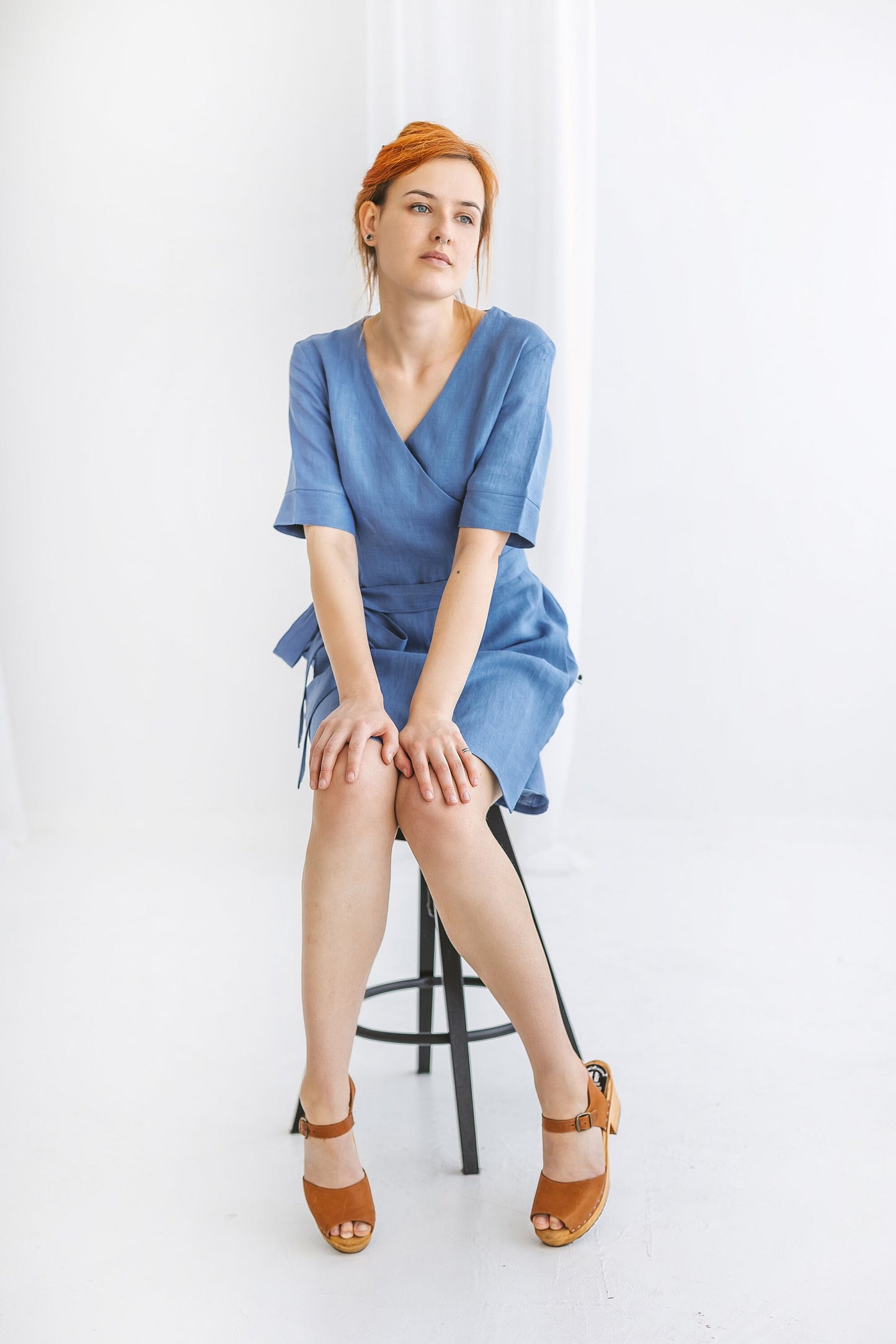 Womens linen wrap dress EDEN/READY TO SHIP