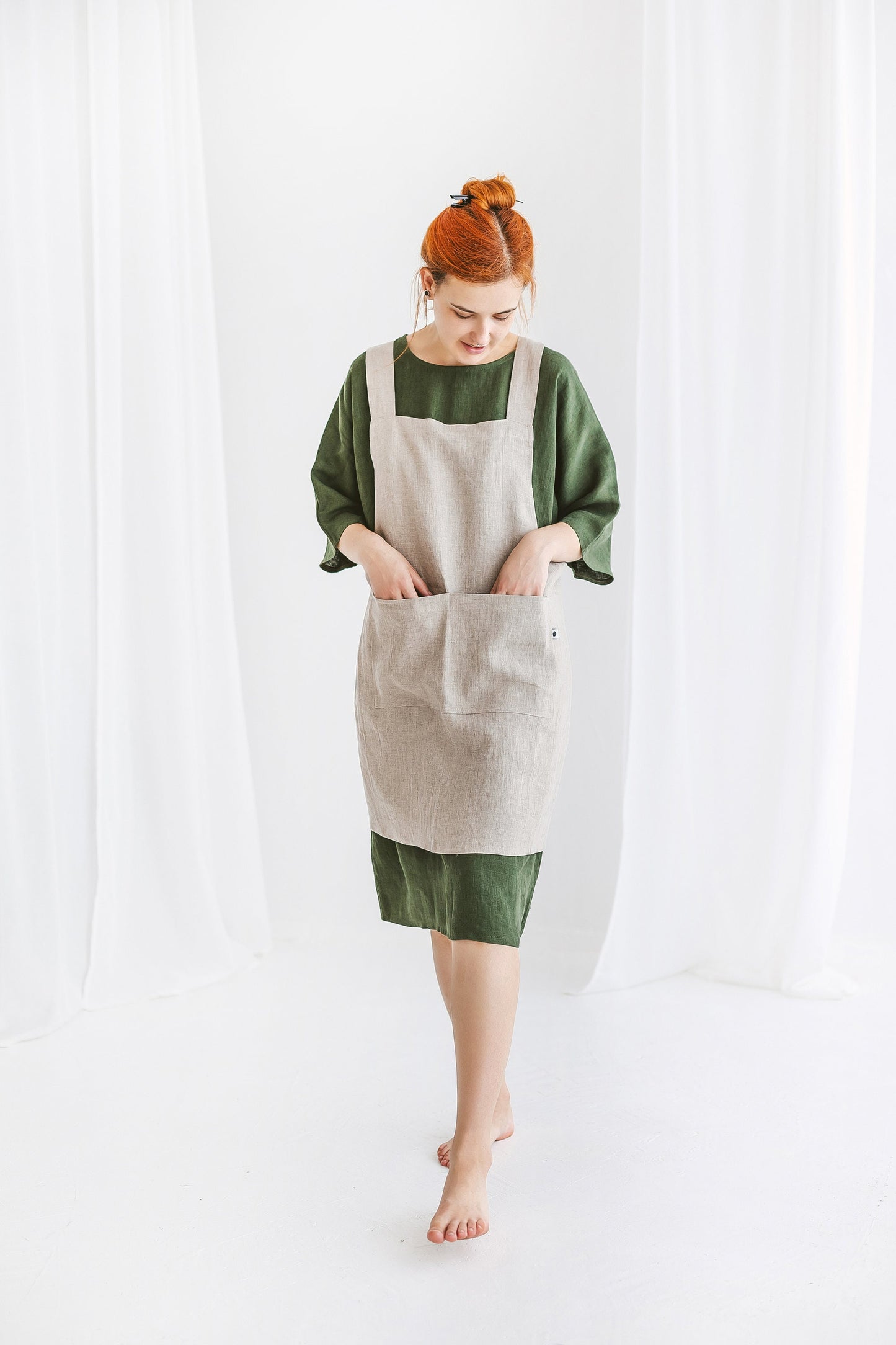 Japanese cross back linen apron JULIE