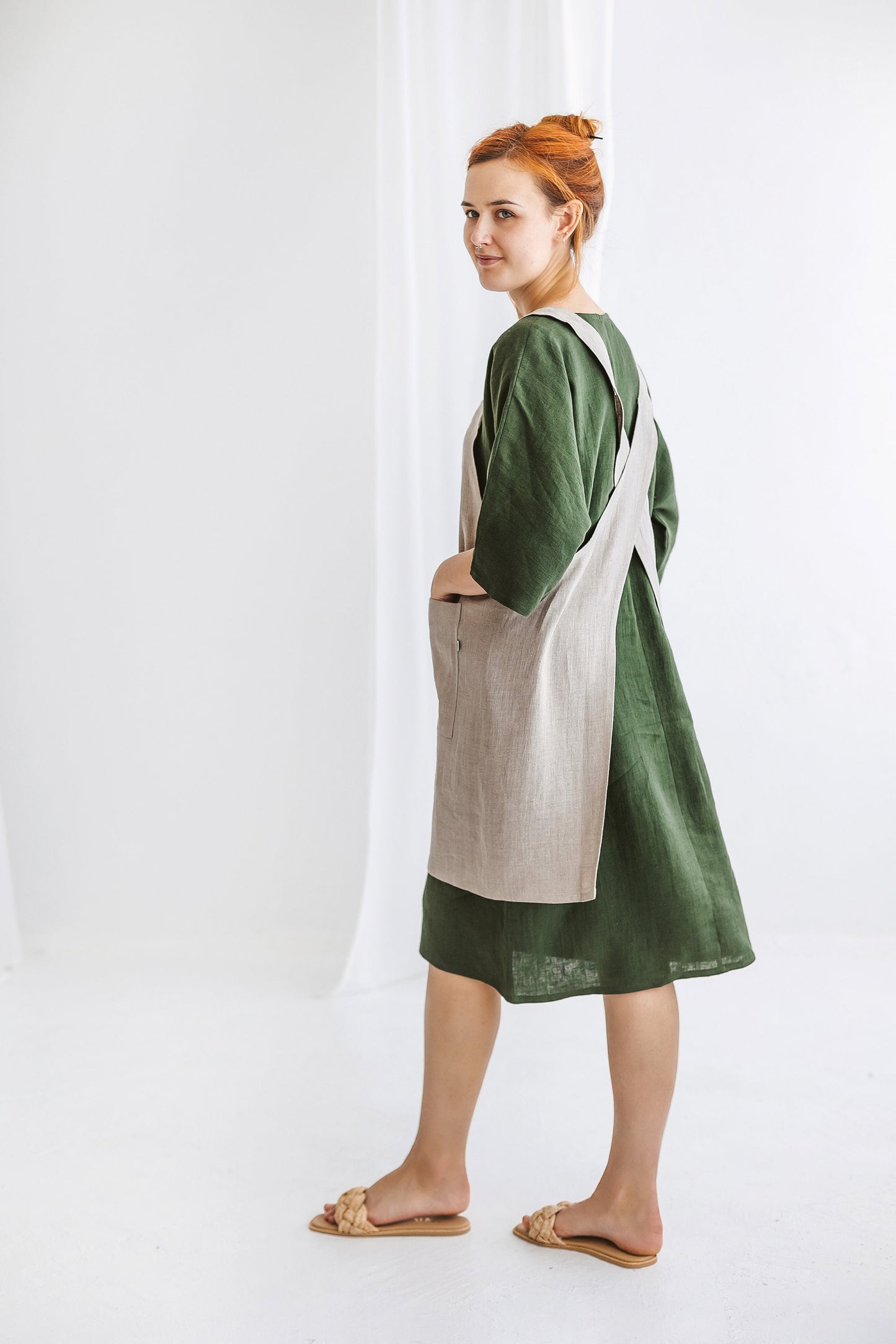 Japanese cross back linen apron JULIE