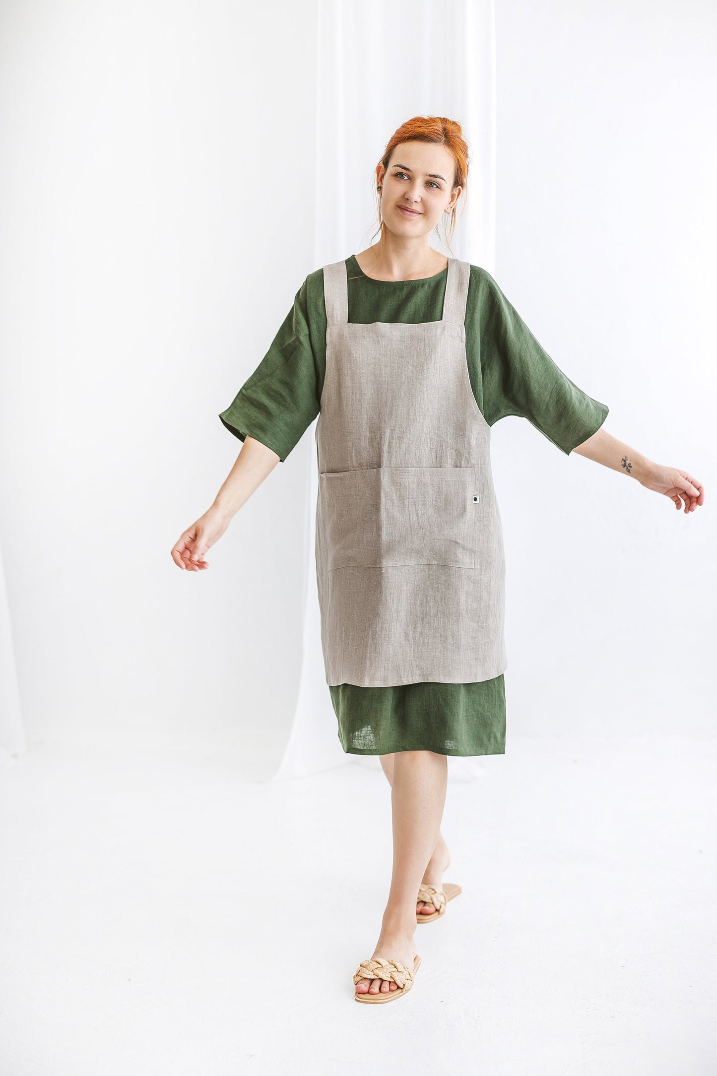 Japanese cross back linen apron JULIE