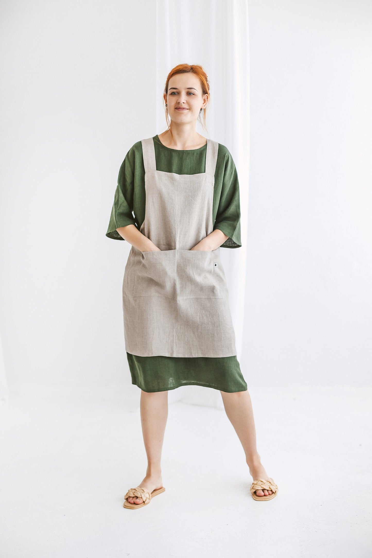 Japanese cross back linen apron JULIE