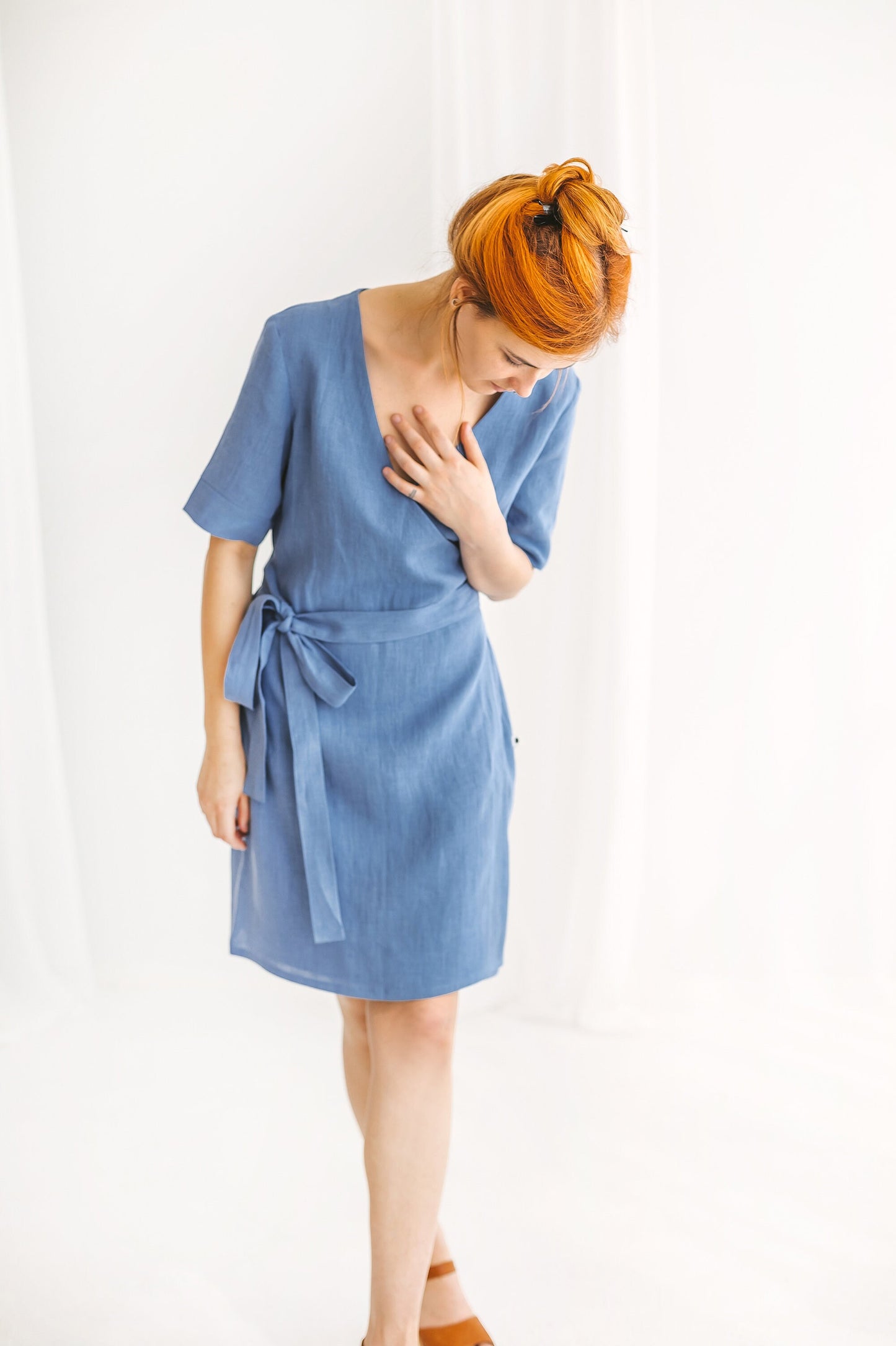 Womens linen wrap dress EDEN/READY TO SHIP