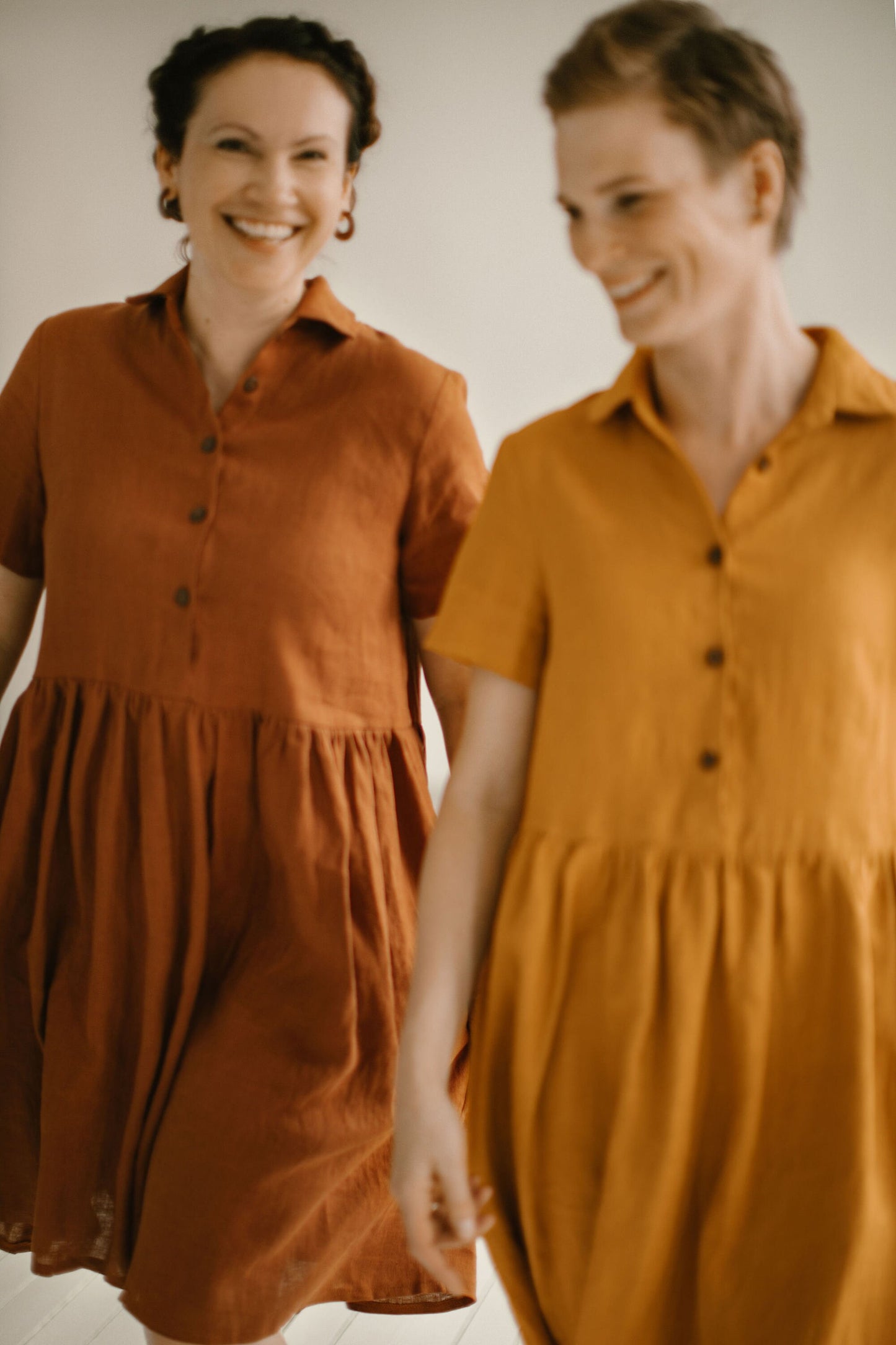Button up linen midi dress with short sleeves MARTA