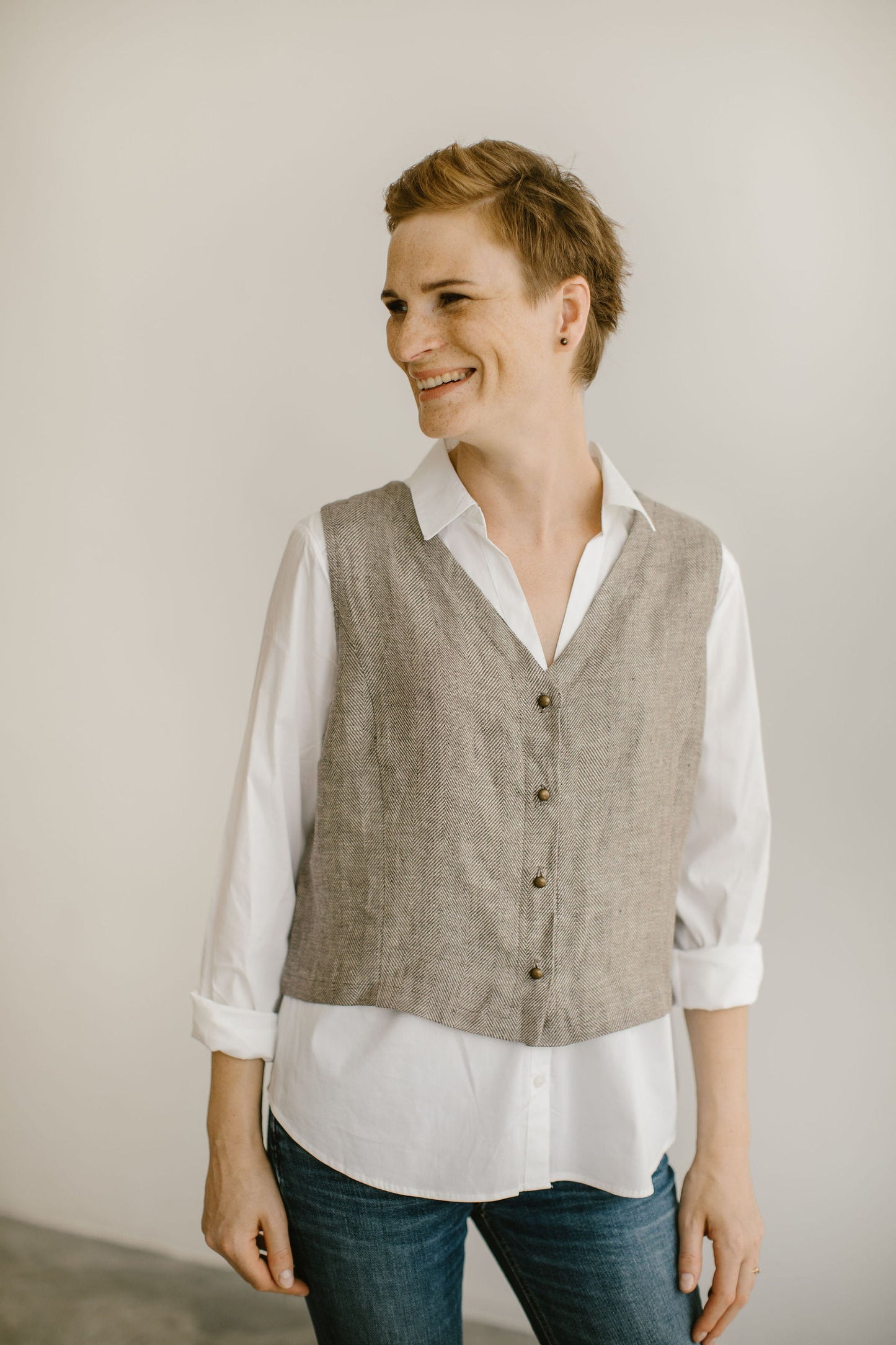 Linen tank top JUNE, size 48/READY TO SHIP