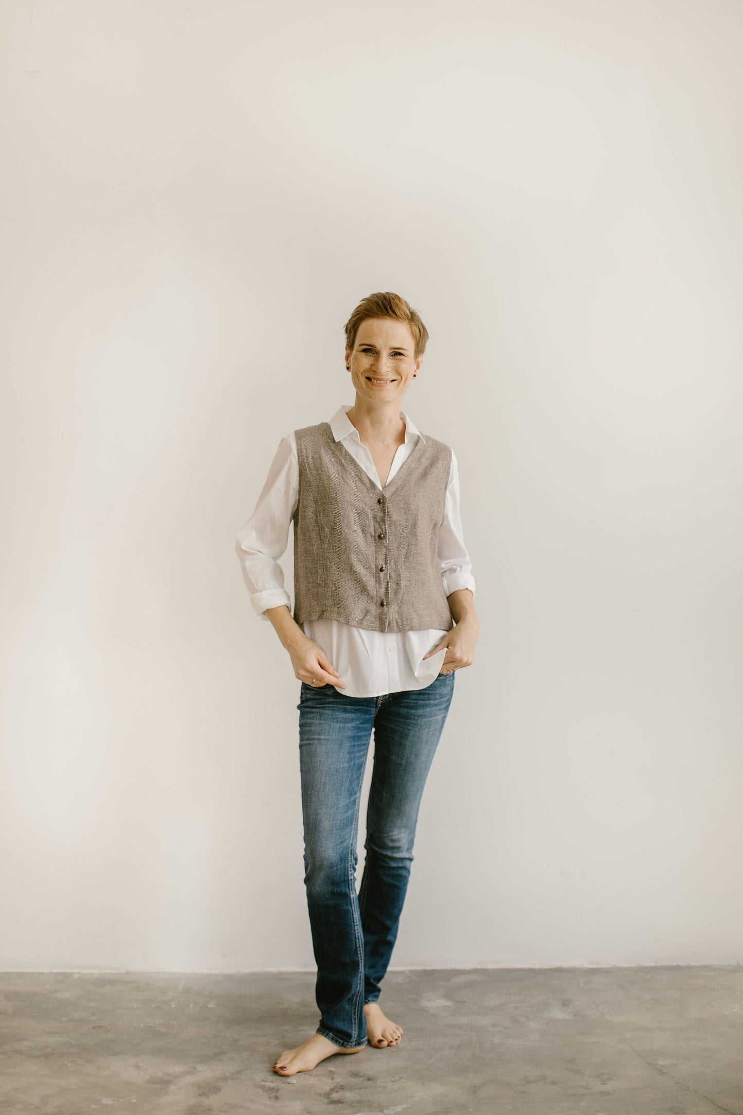 Linen tank top JUNE, size 48/READY TO SHIP
