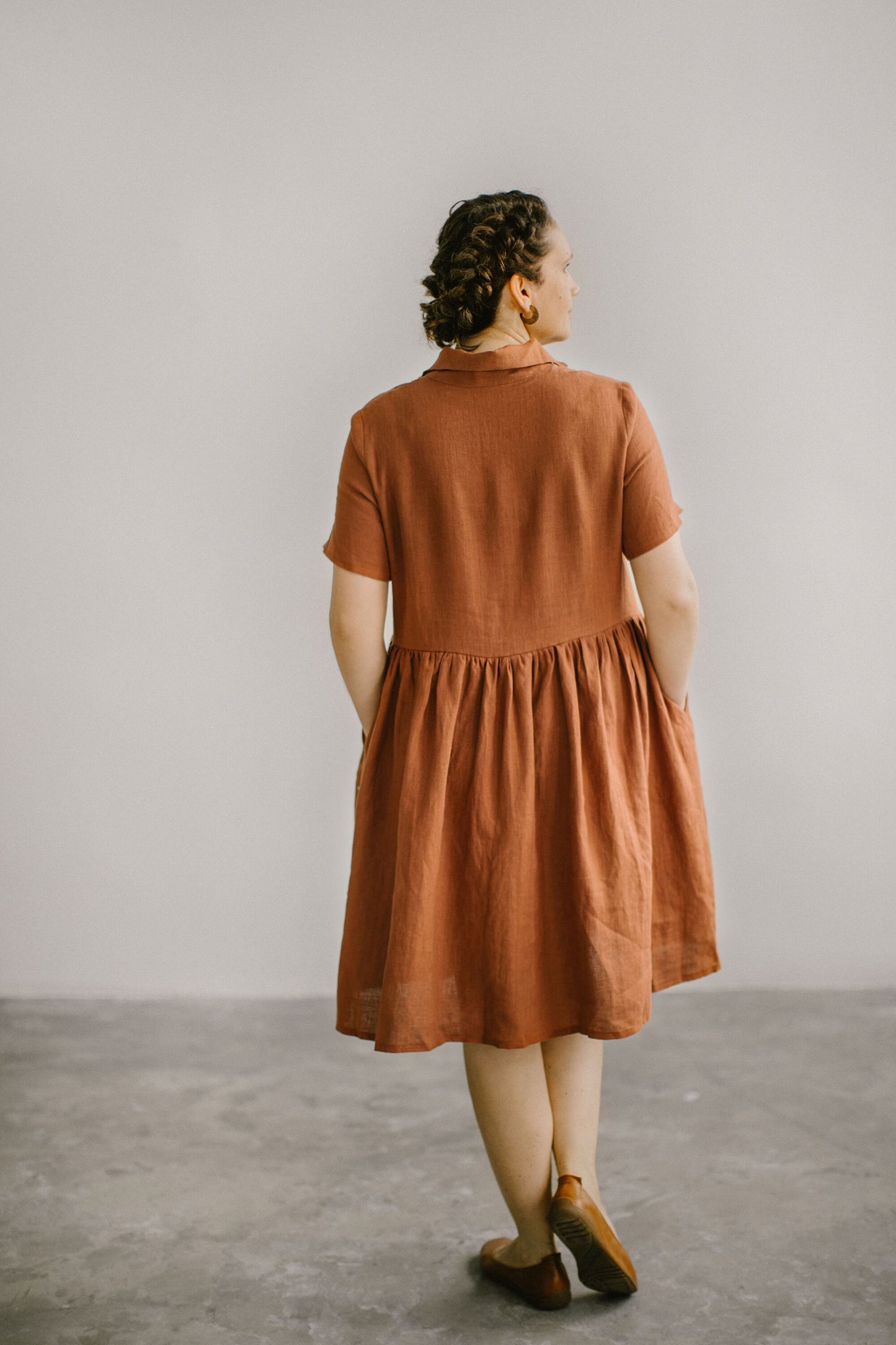 Button up linen midi dress with short sleeves MARTA