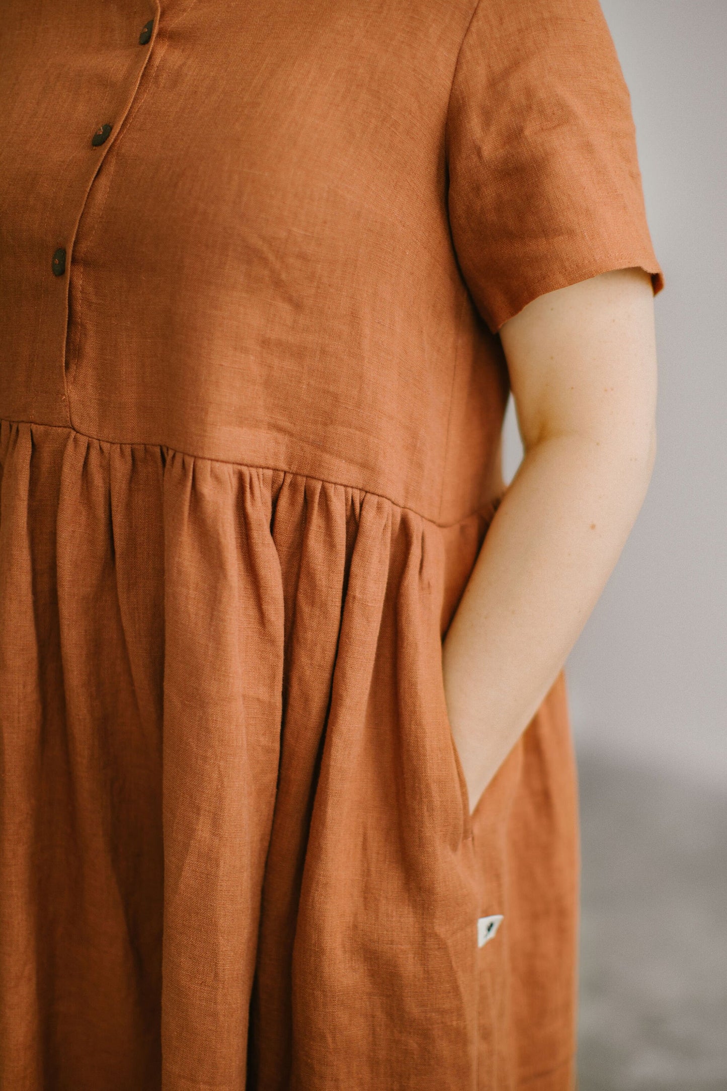Button up linen midi dress with short sleeves MARTA