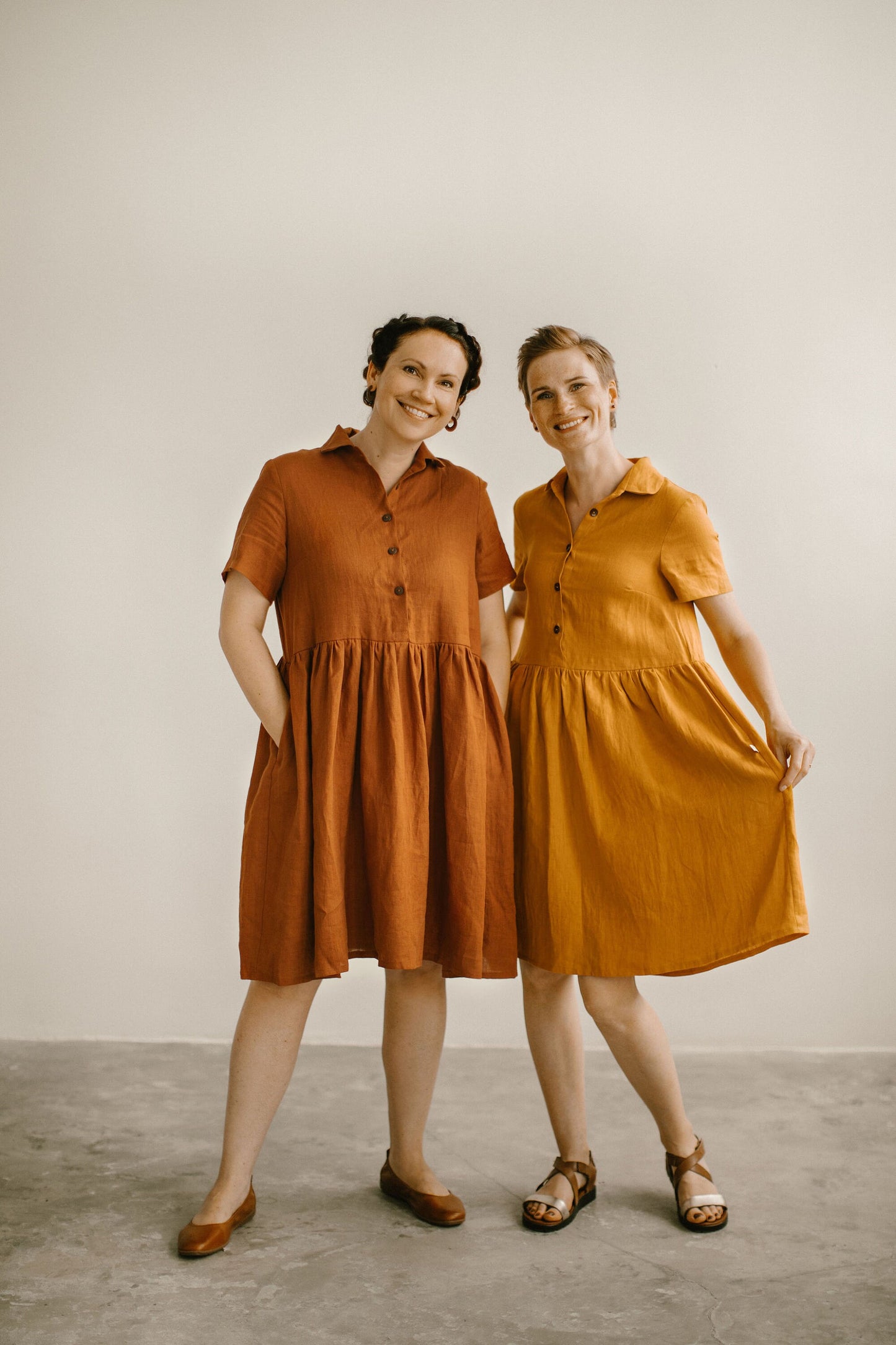Button up linen midi dress with short sleeves MARTA