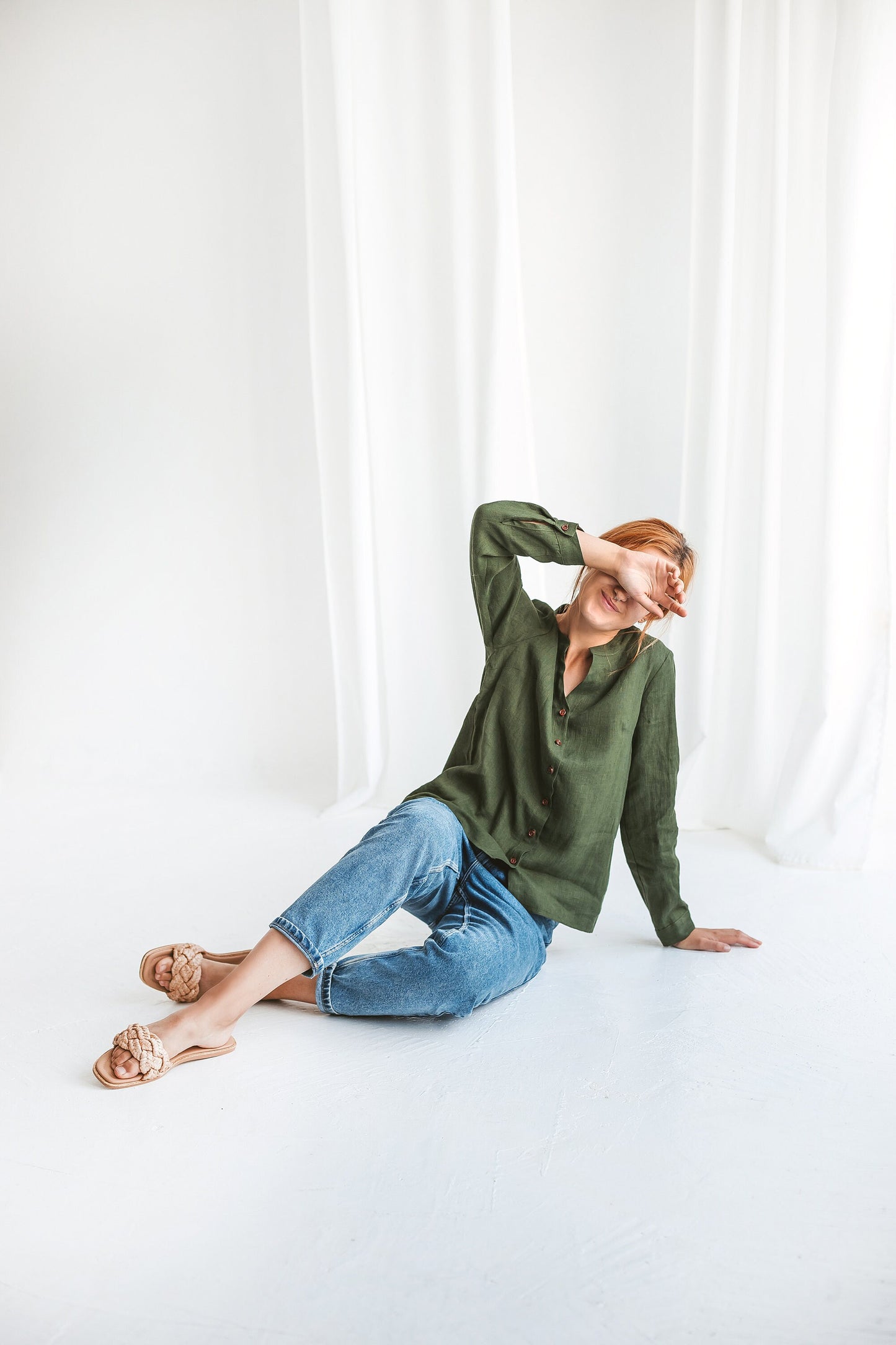 Linen button up shirt for women ANGELIA