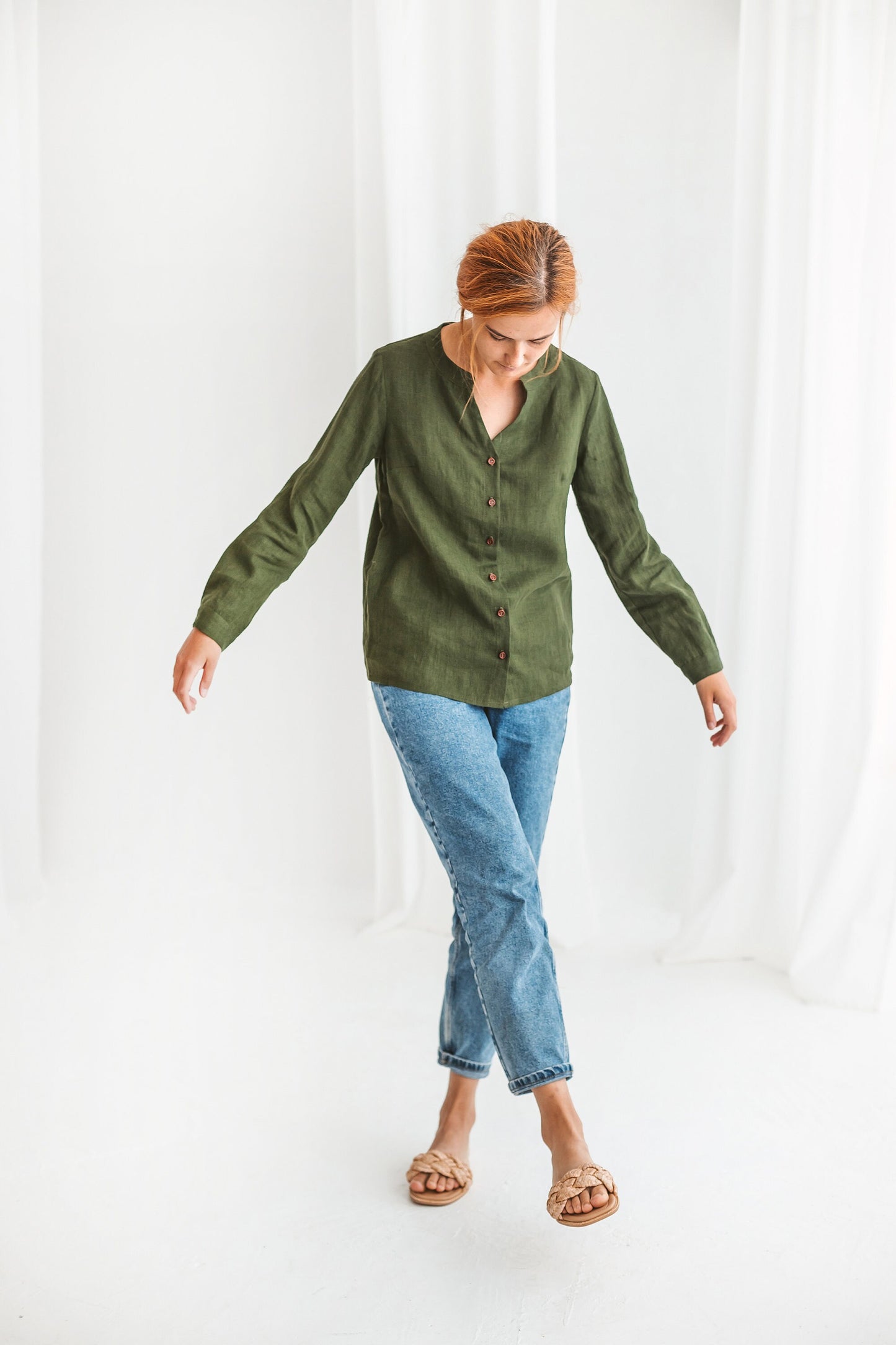 Linen button up shirt for women ANGELIA