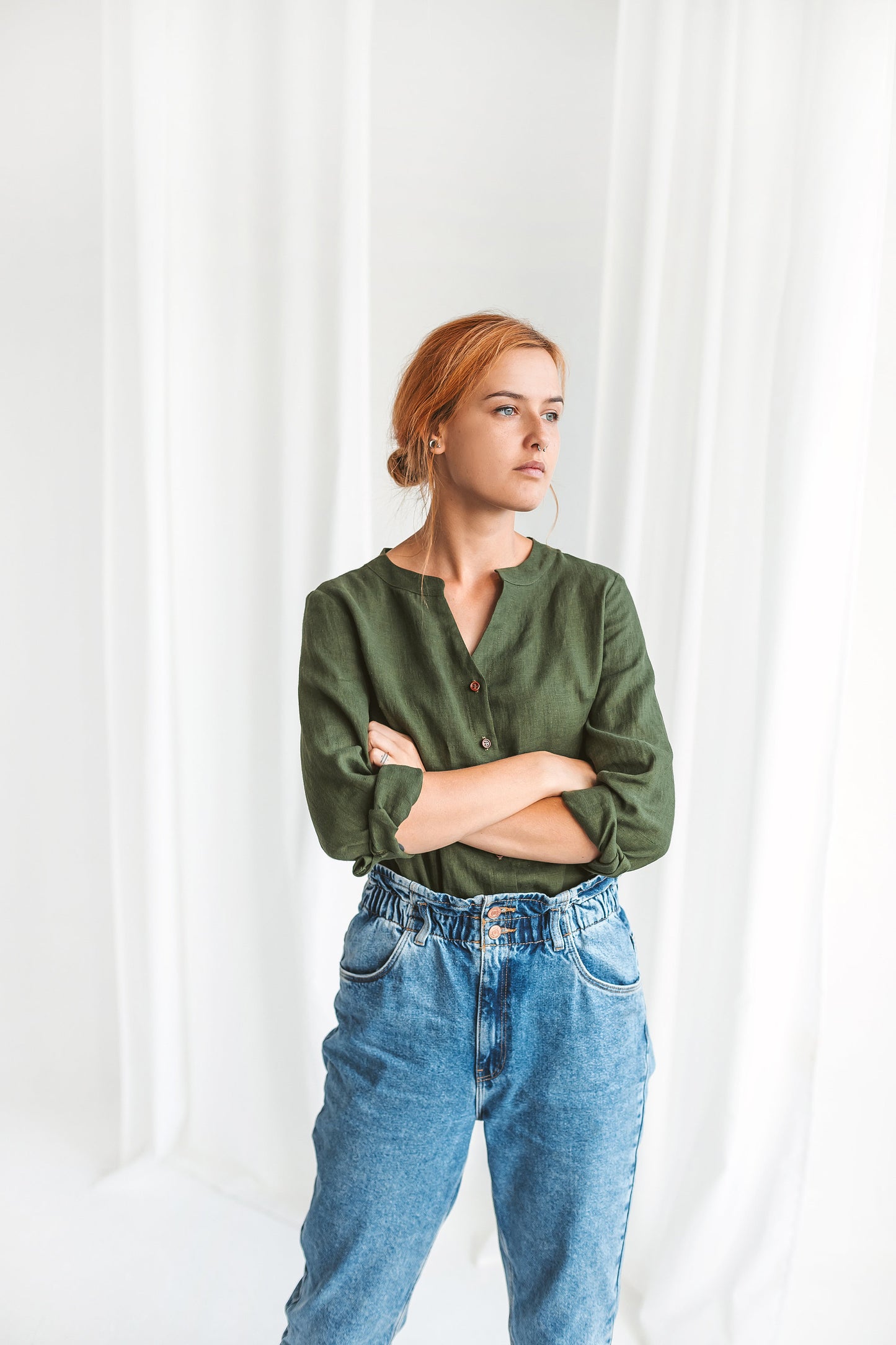 Linen button up shirt for women ANGELIA