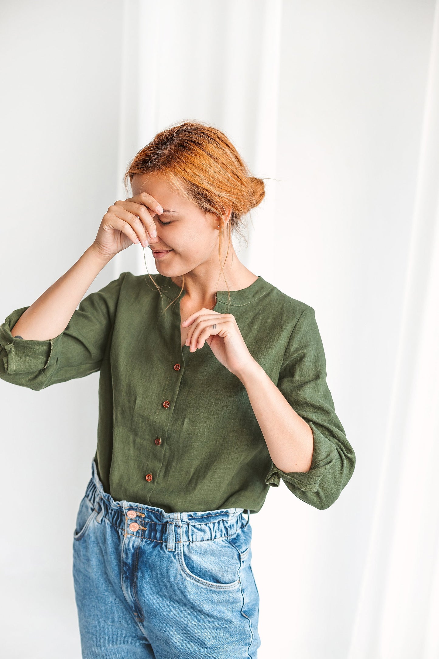 Linen button up shirt for women ANGELIA