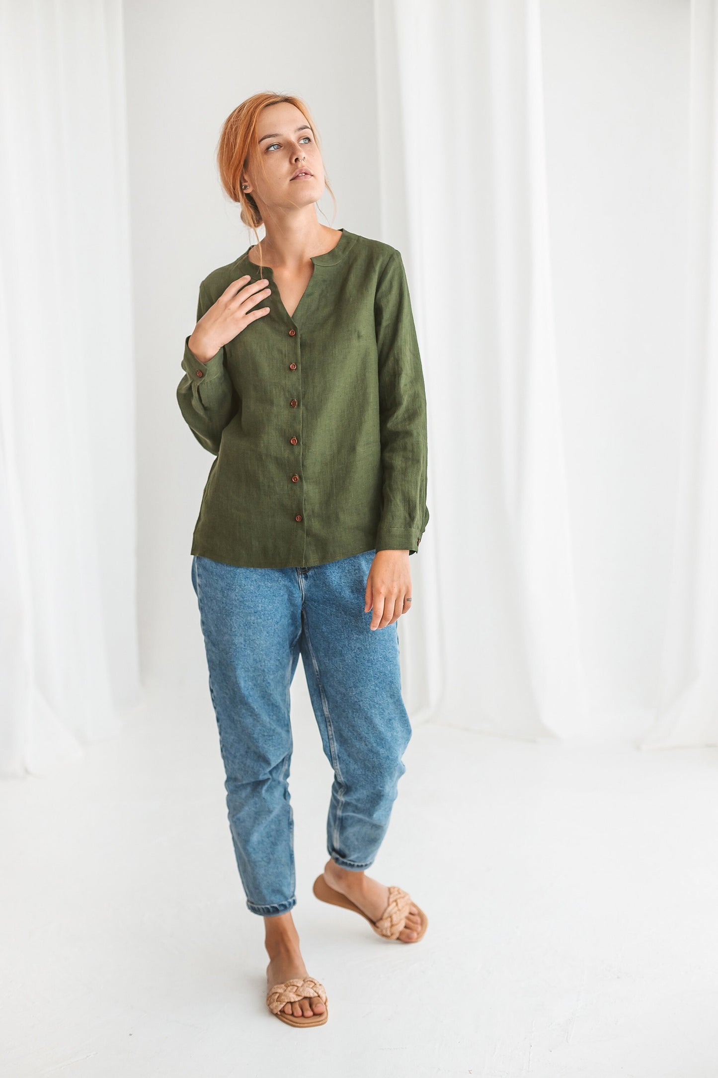 Linen button up shirt for women ANGELIA