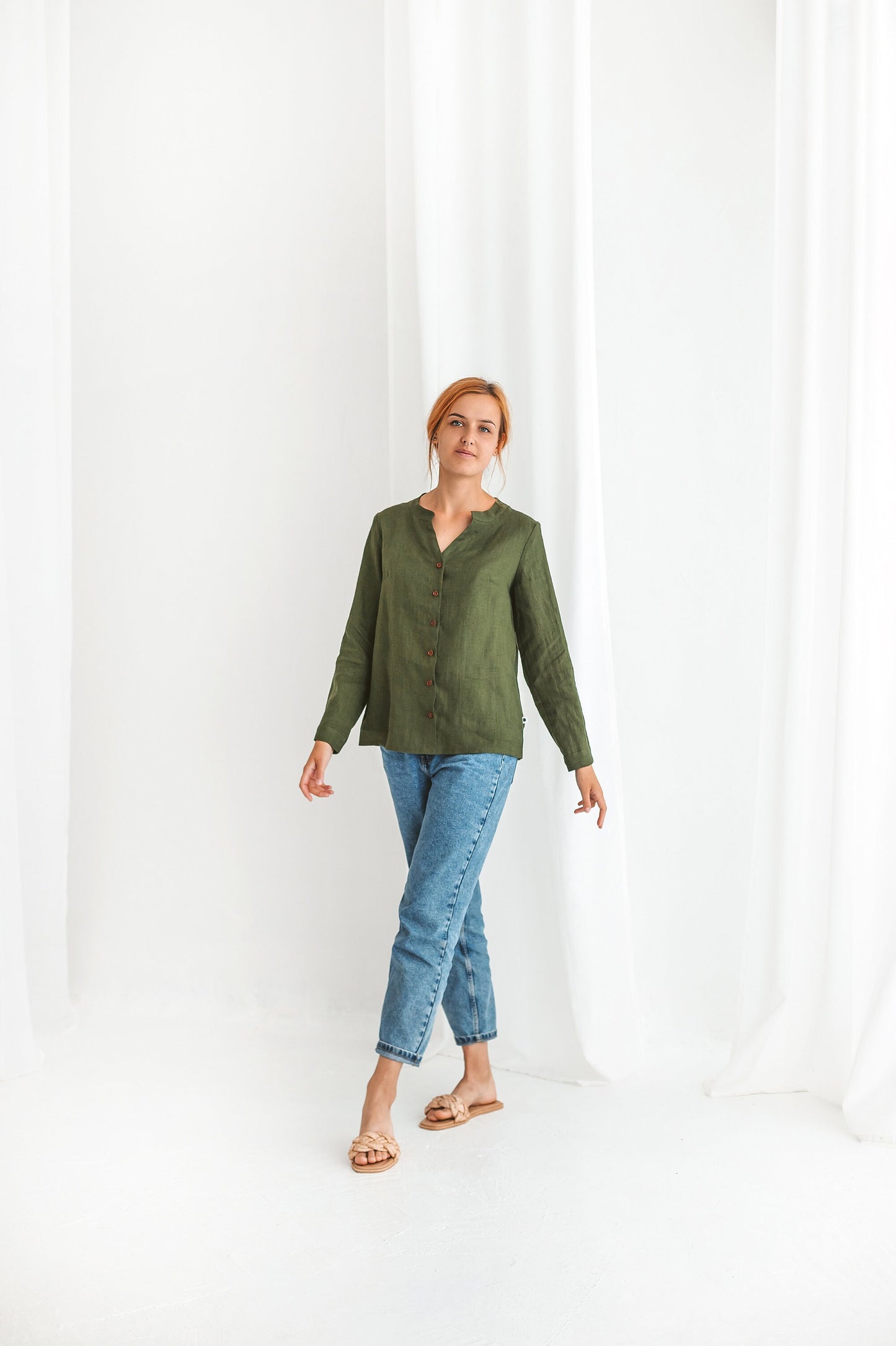 Linen button up shirt for women ANGELIA