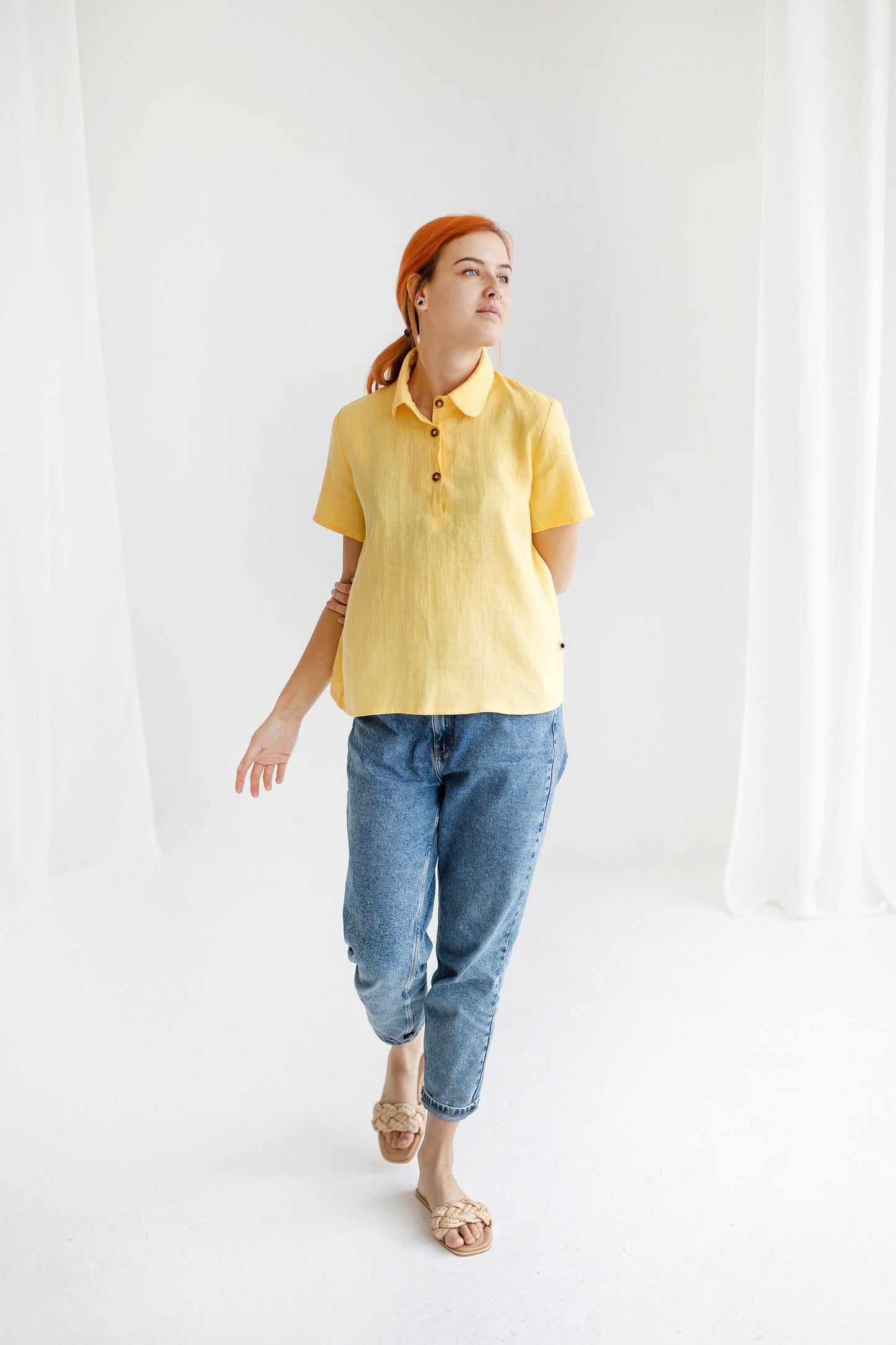 Classic short sleeves linen top CANDY