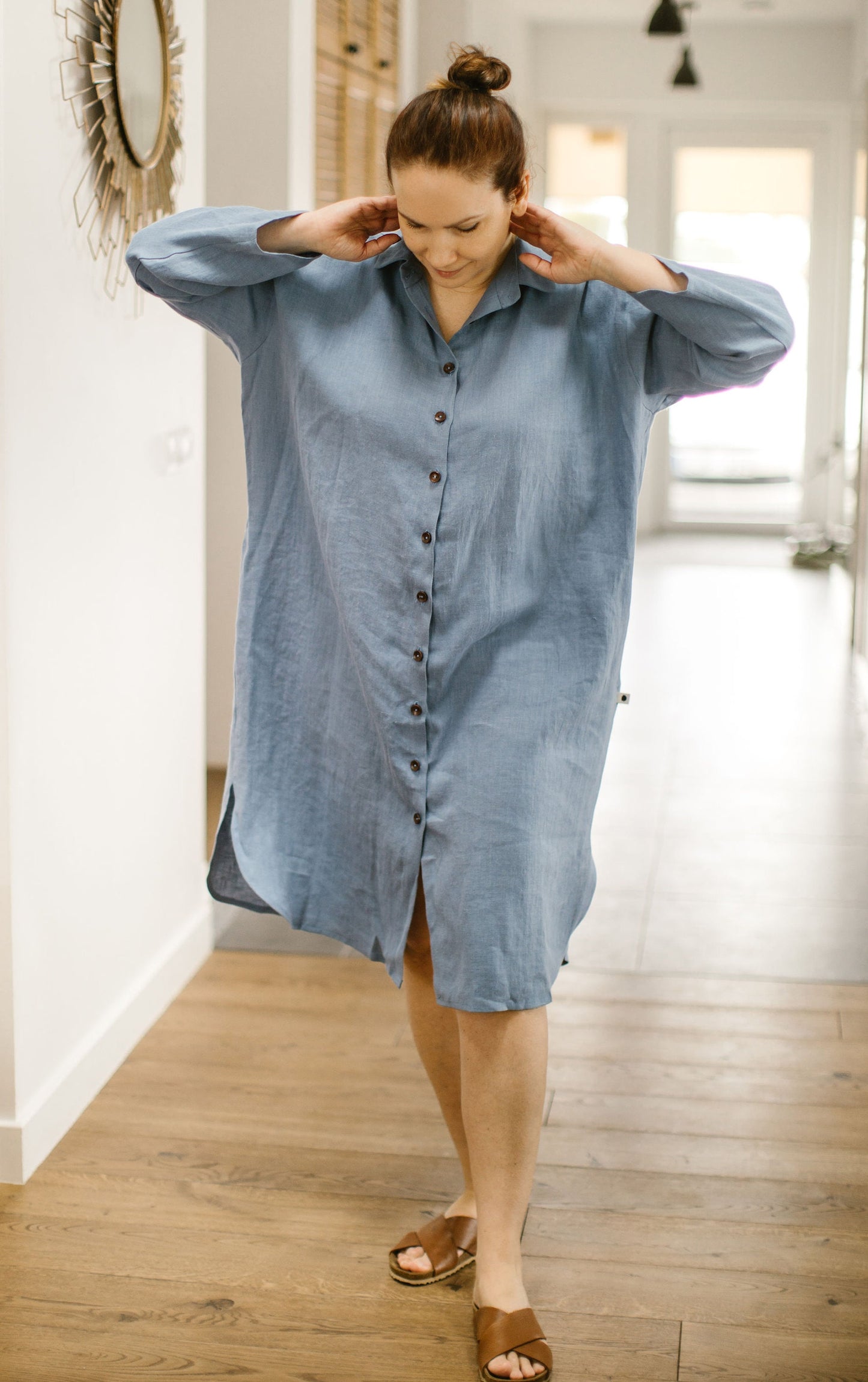 Plus size linen dress with long sleeves ELISE