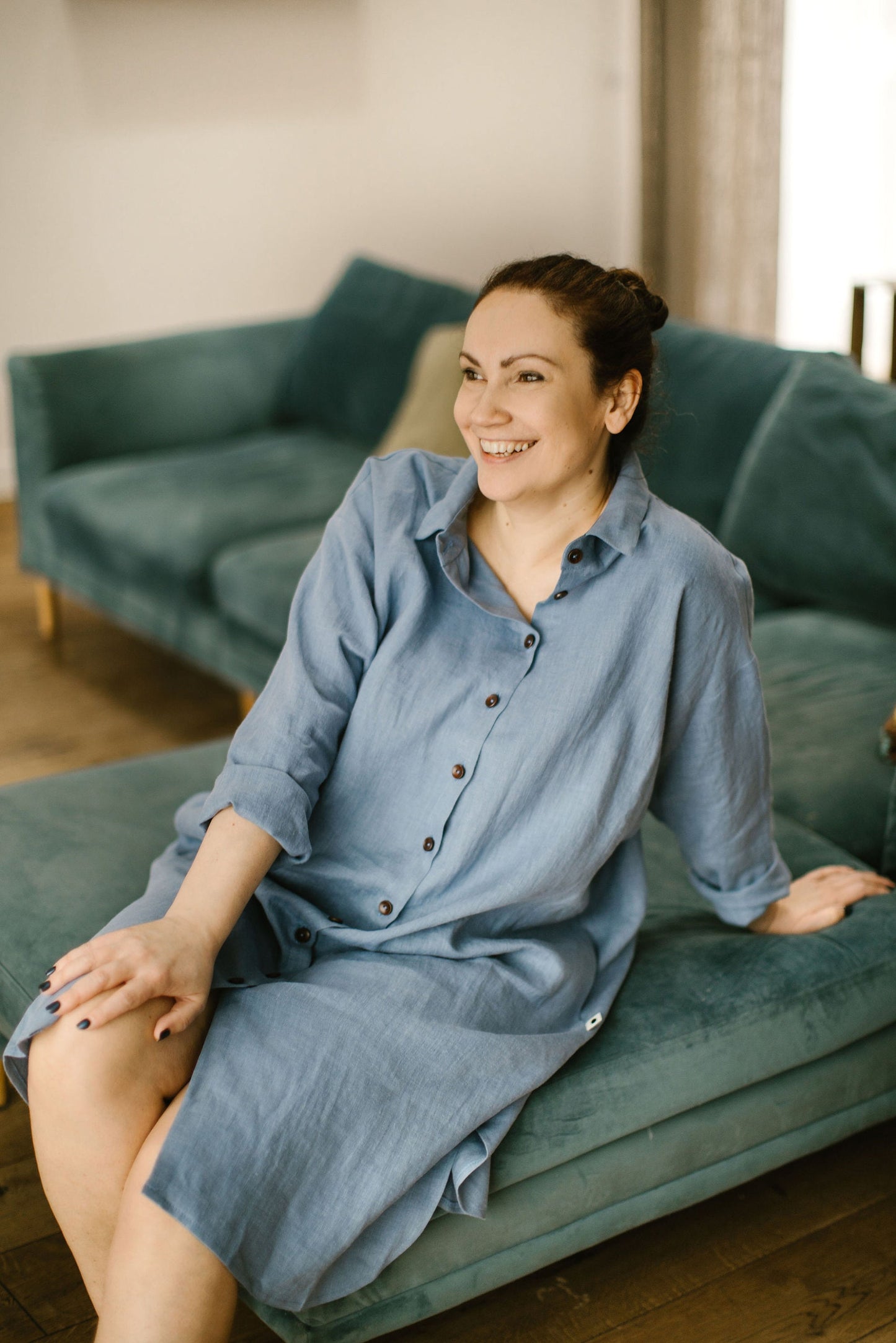 Plus size linen dress with long sleeves ELISE