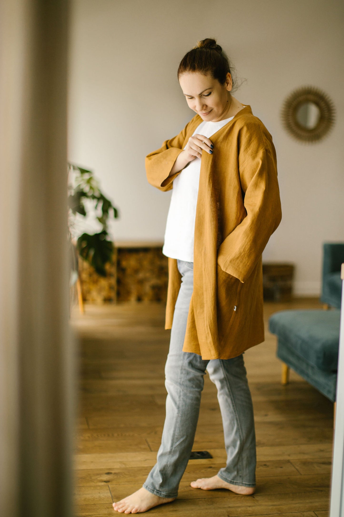 Linen kimono cardigan with long sleeves