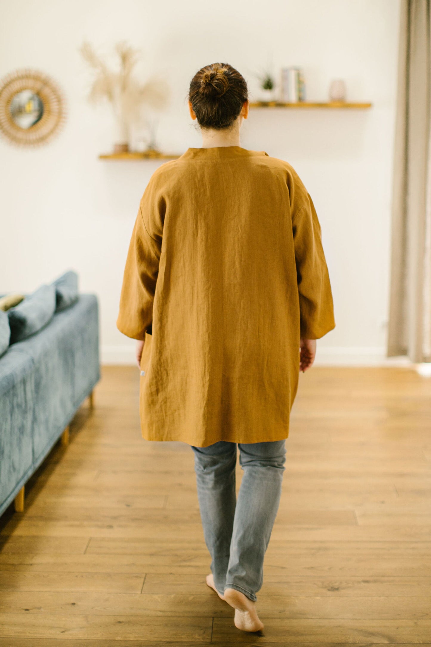 Linen kimono cardigan with long sleeves