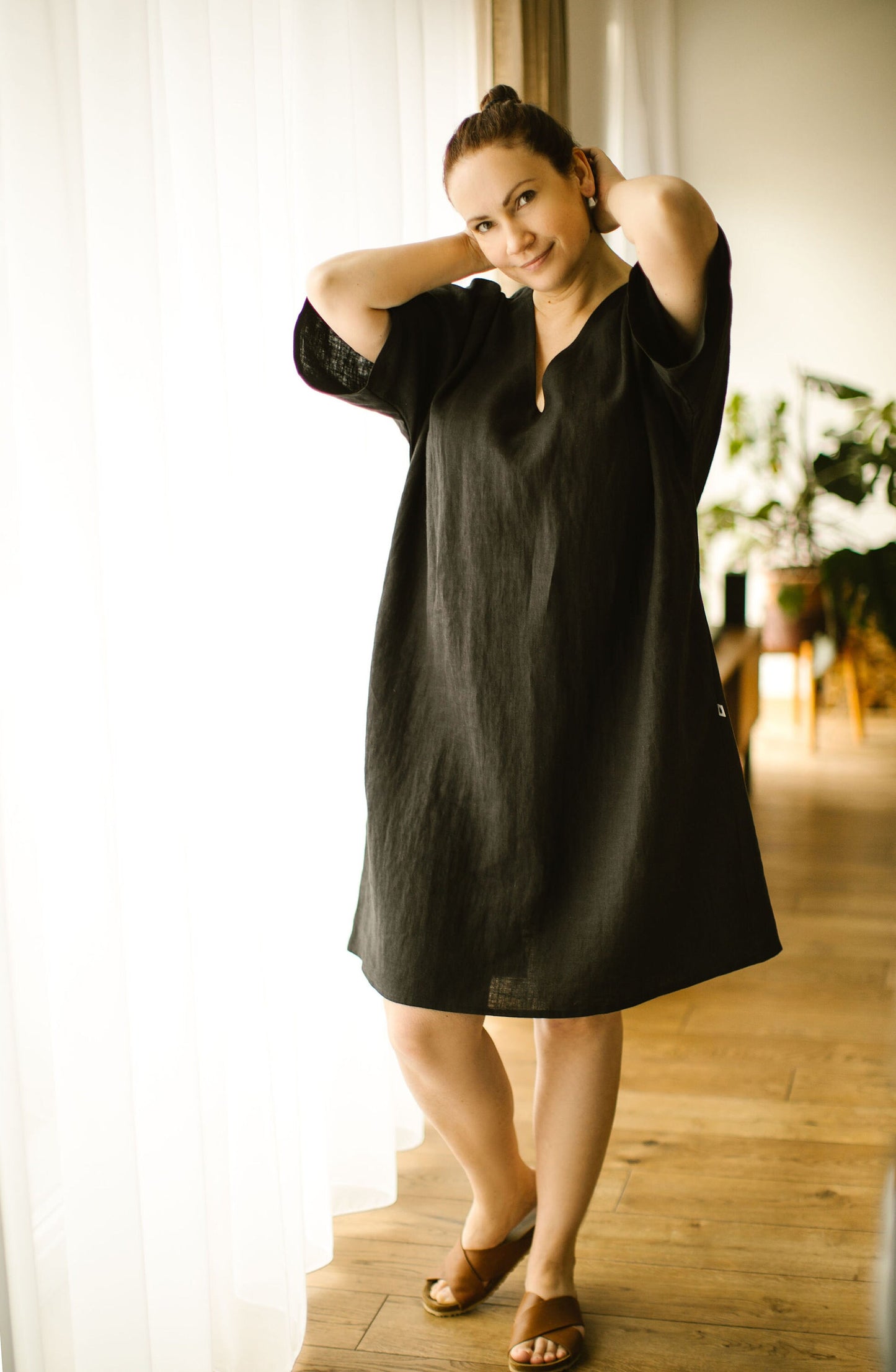 Linen plus size dress with kimono sleeves BARBARA