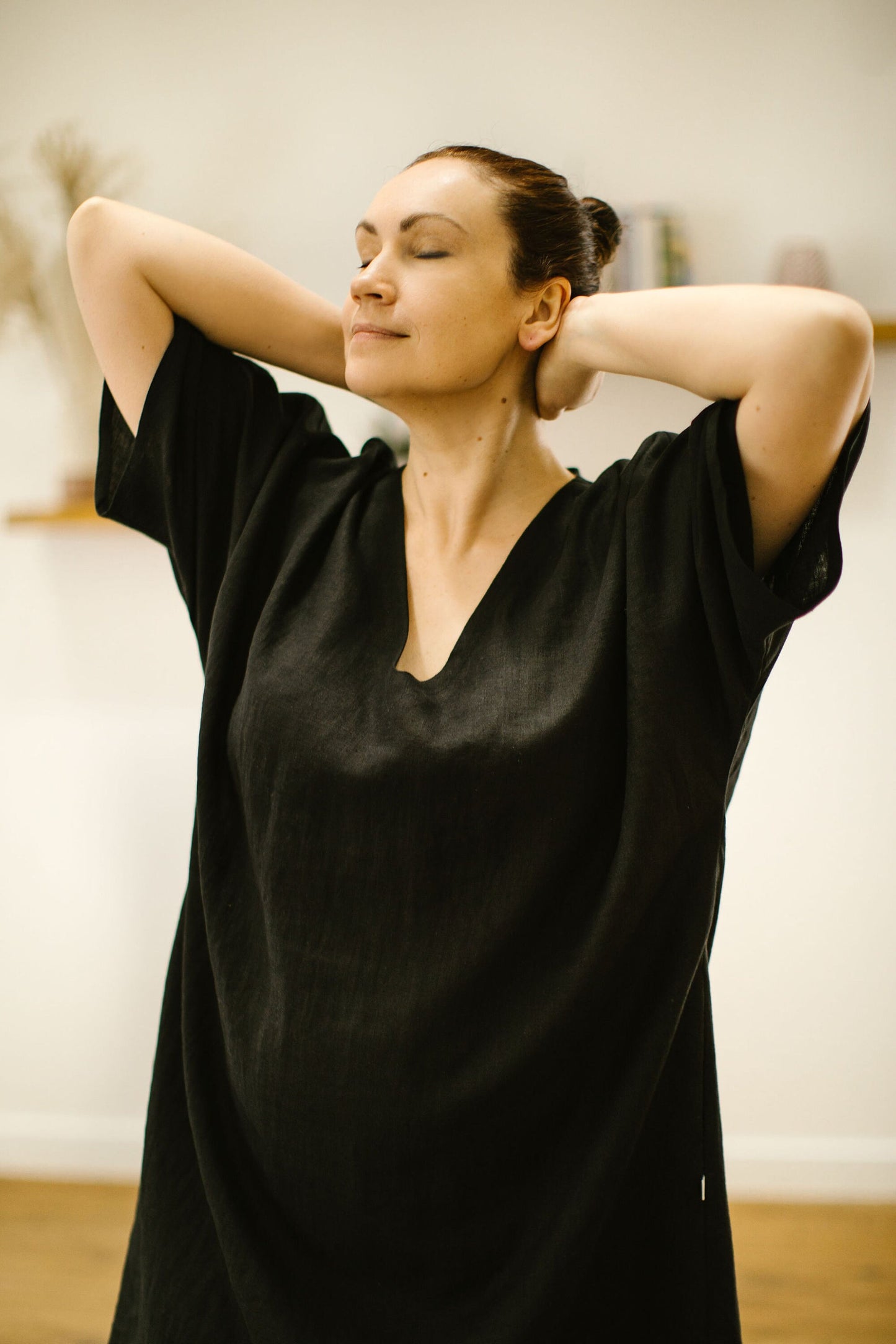 Linen plus size dress with kimono sleeves BARBARA