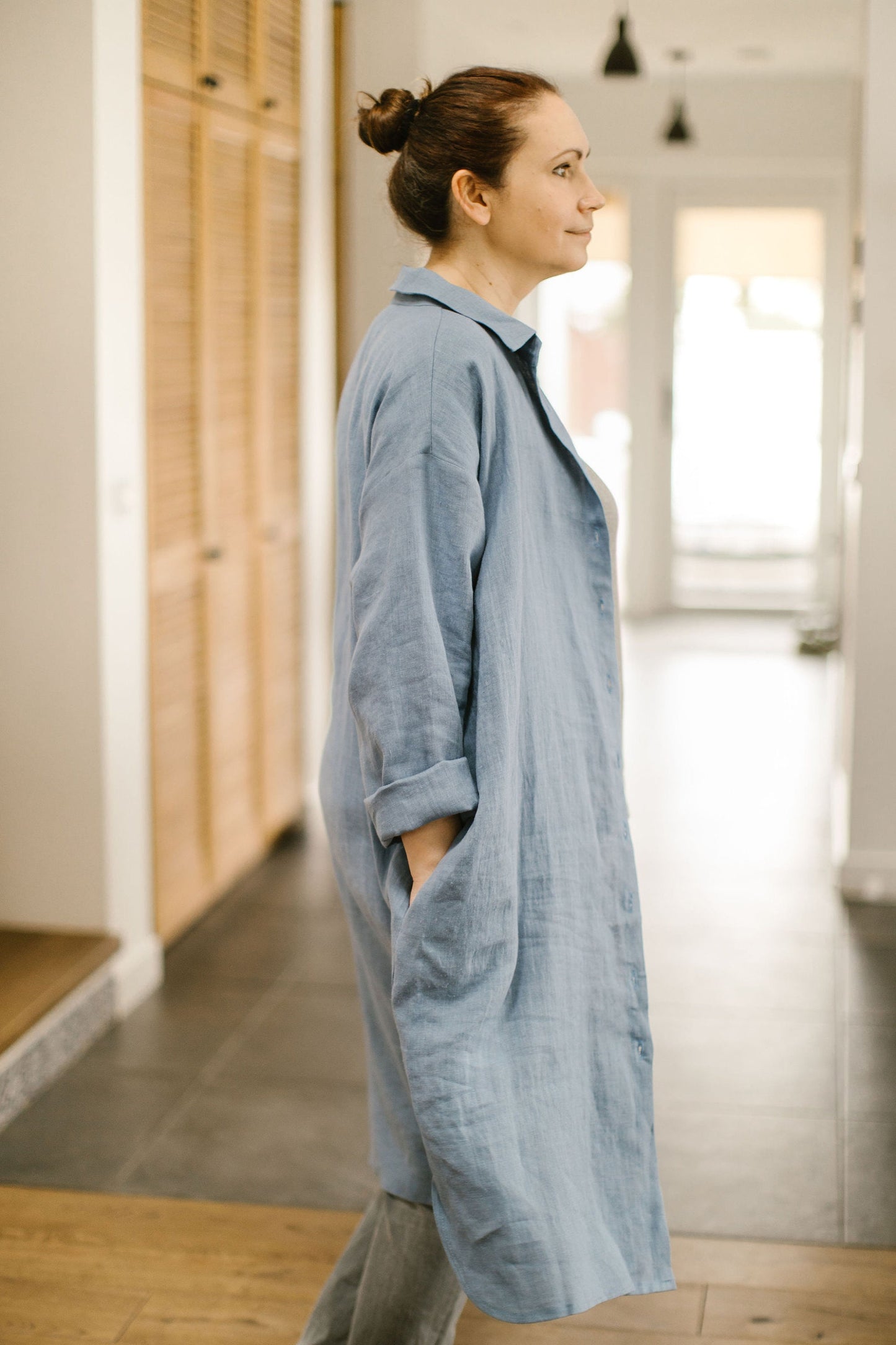 Plus size linen dress with long sleeves ELISE