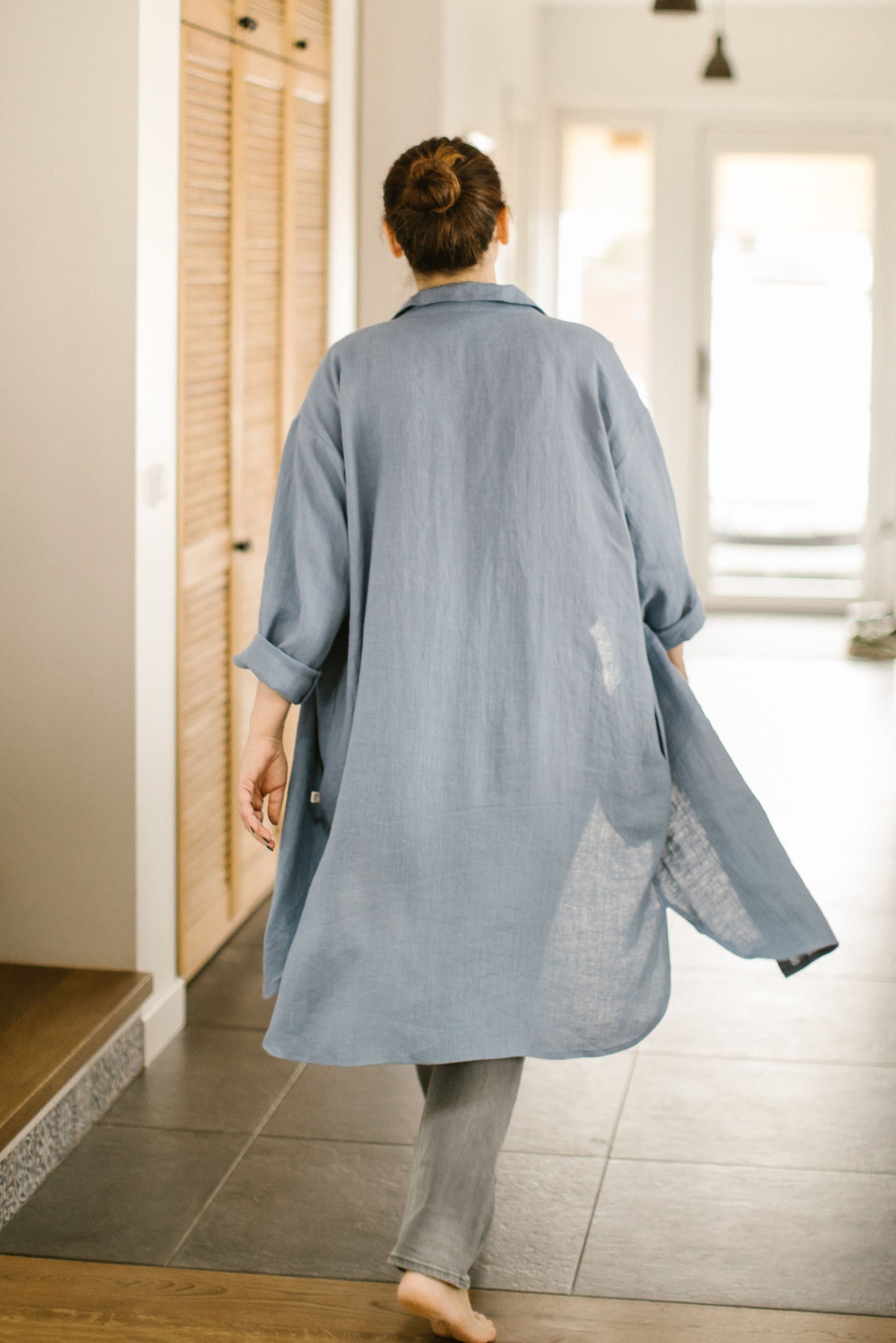 Plus size linen dress with long sleeves ELISE