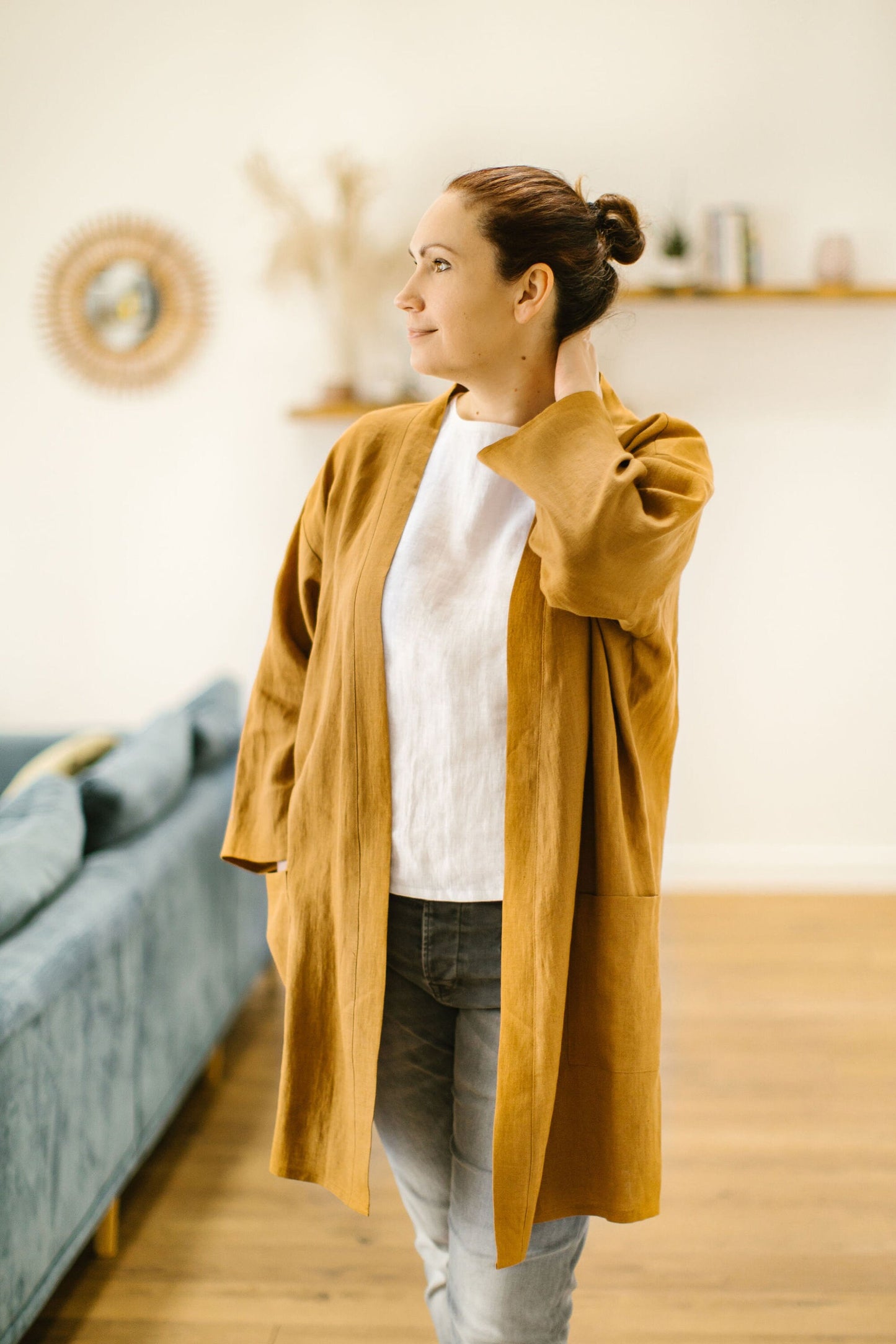 Linen kimono cardigan with long sleeves