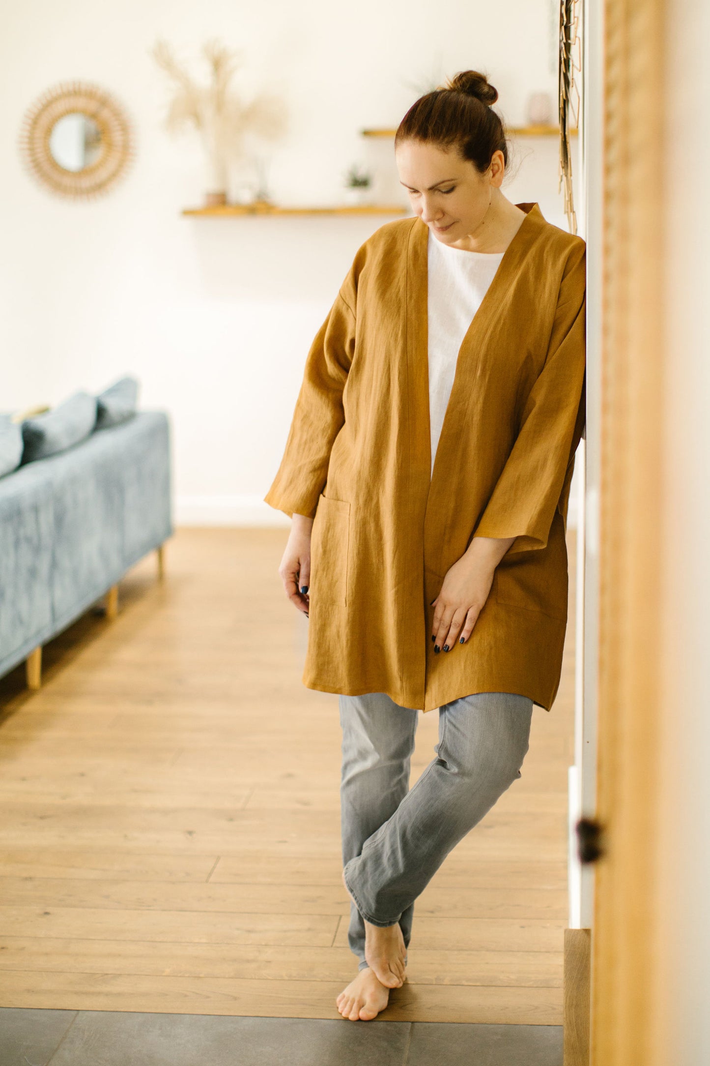 Linen kimono cardigan with long sleeves