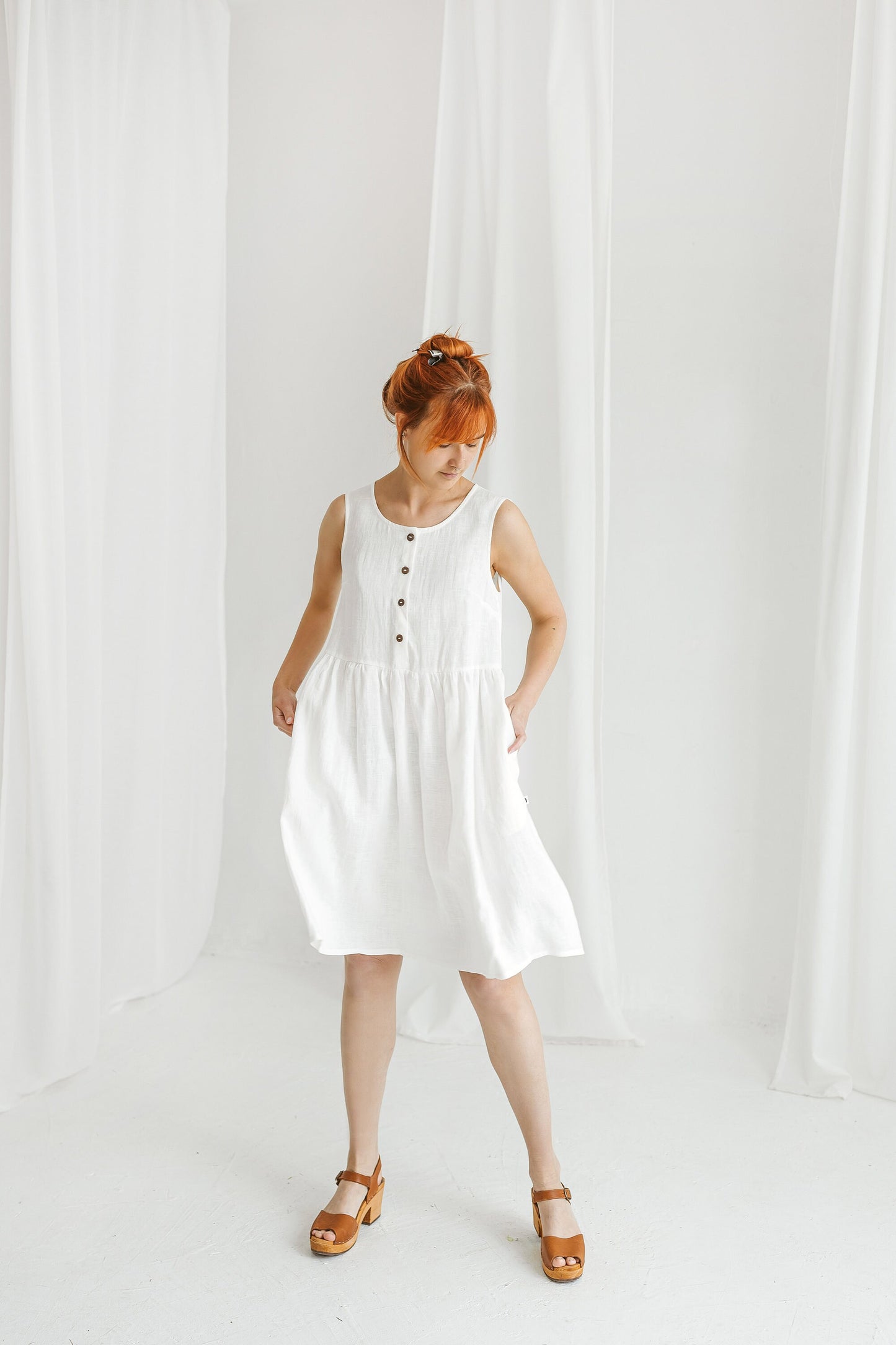 White linen dress for summer AURA