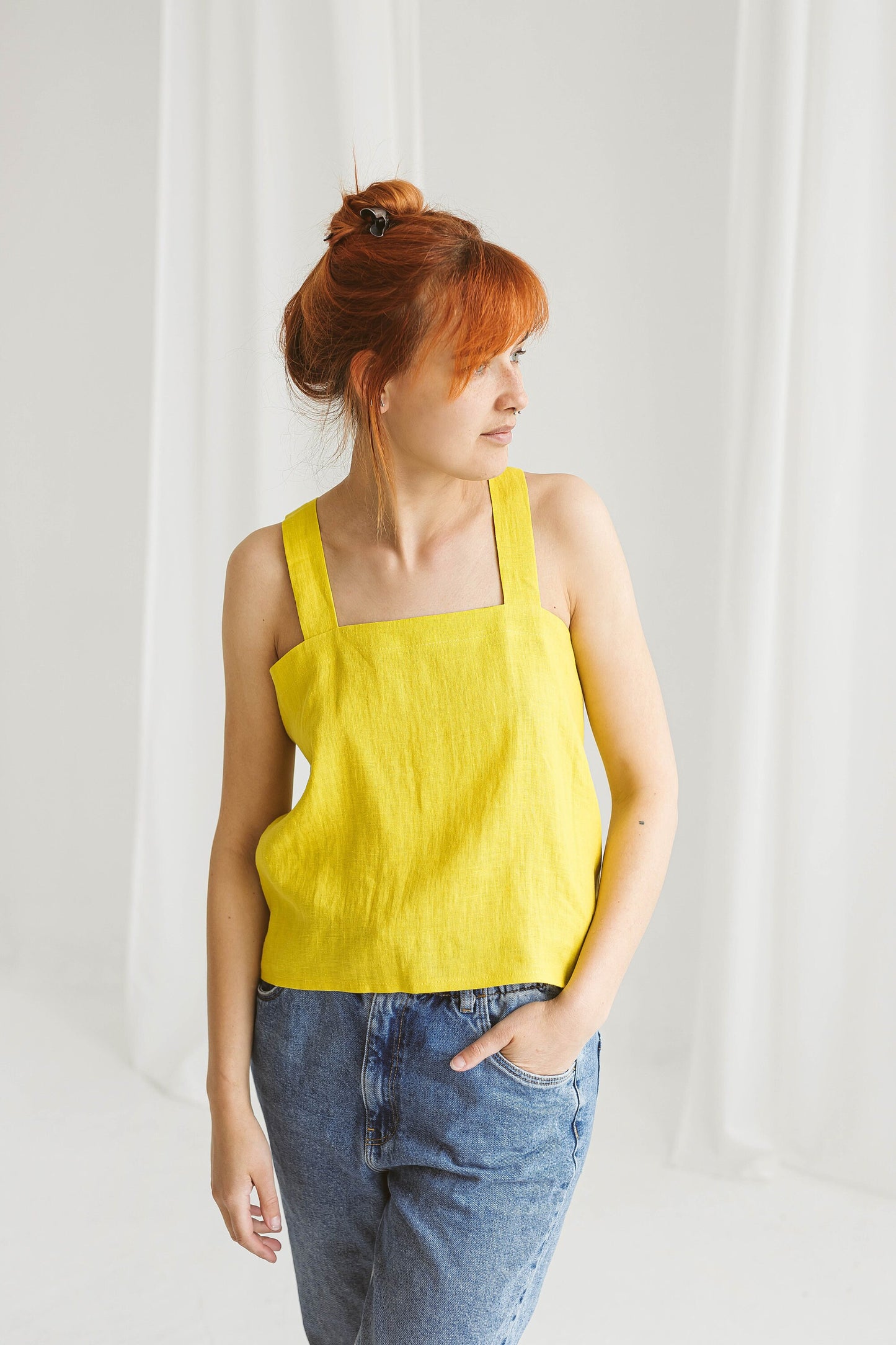 Crossed straps linen top MATILDA