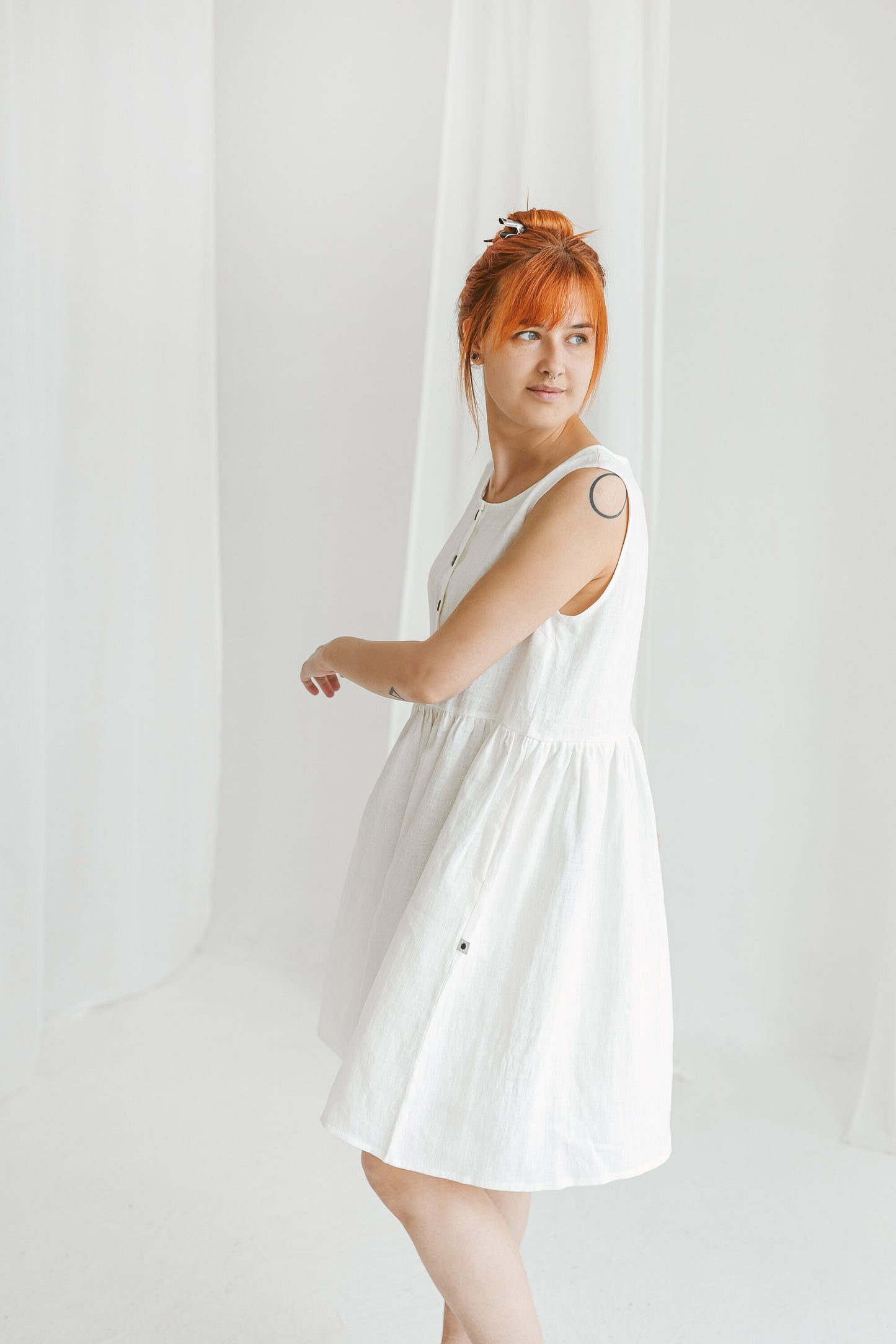 Sleeveless linen dress for summer AURA