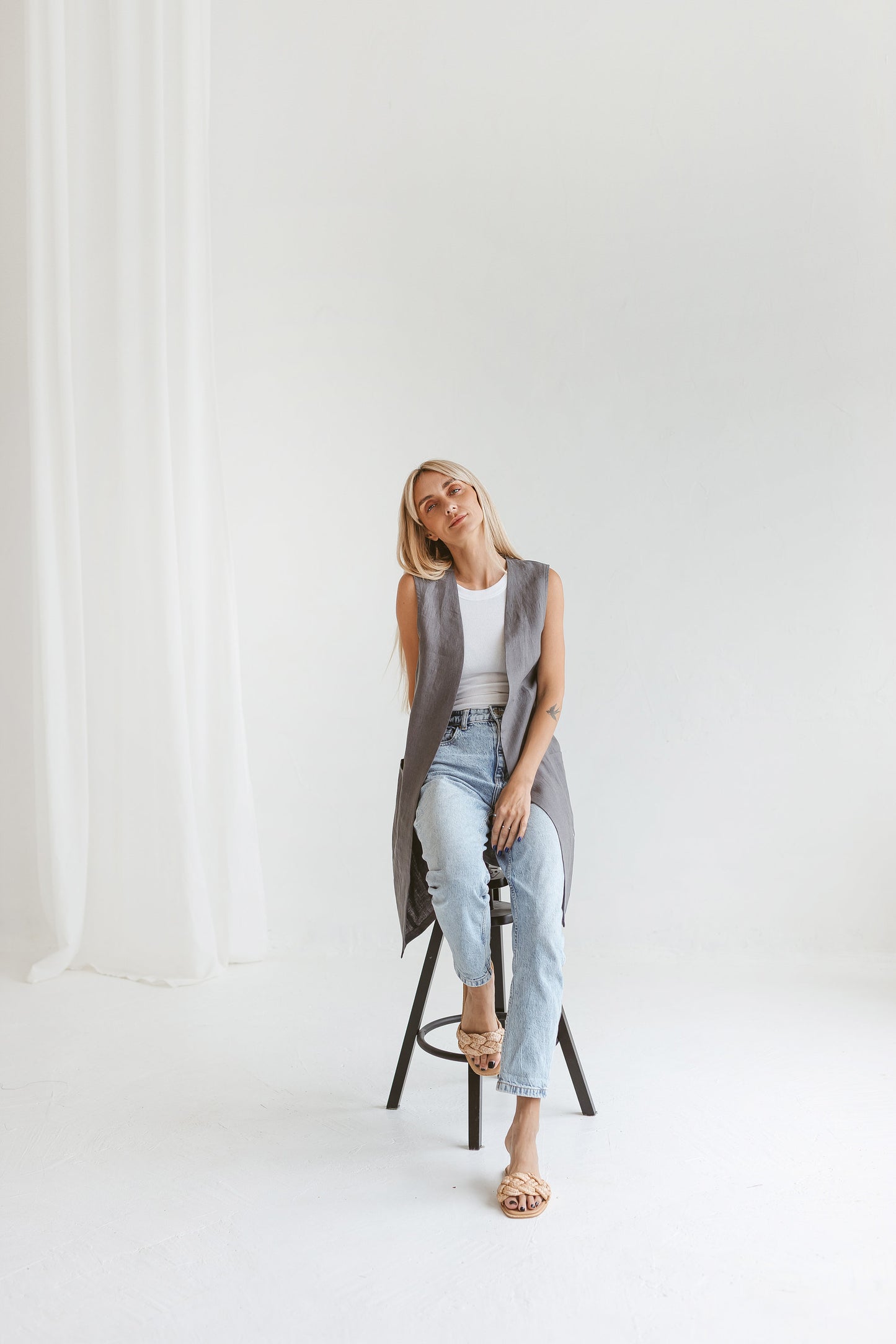 Sleeveless linen cardigan for women YARA/READY TO SHIP