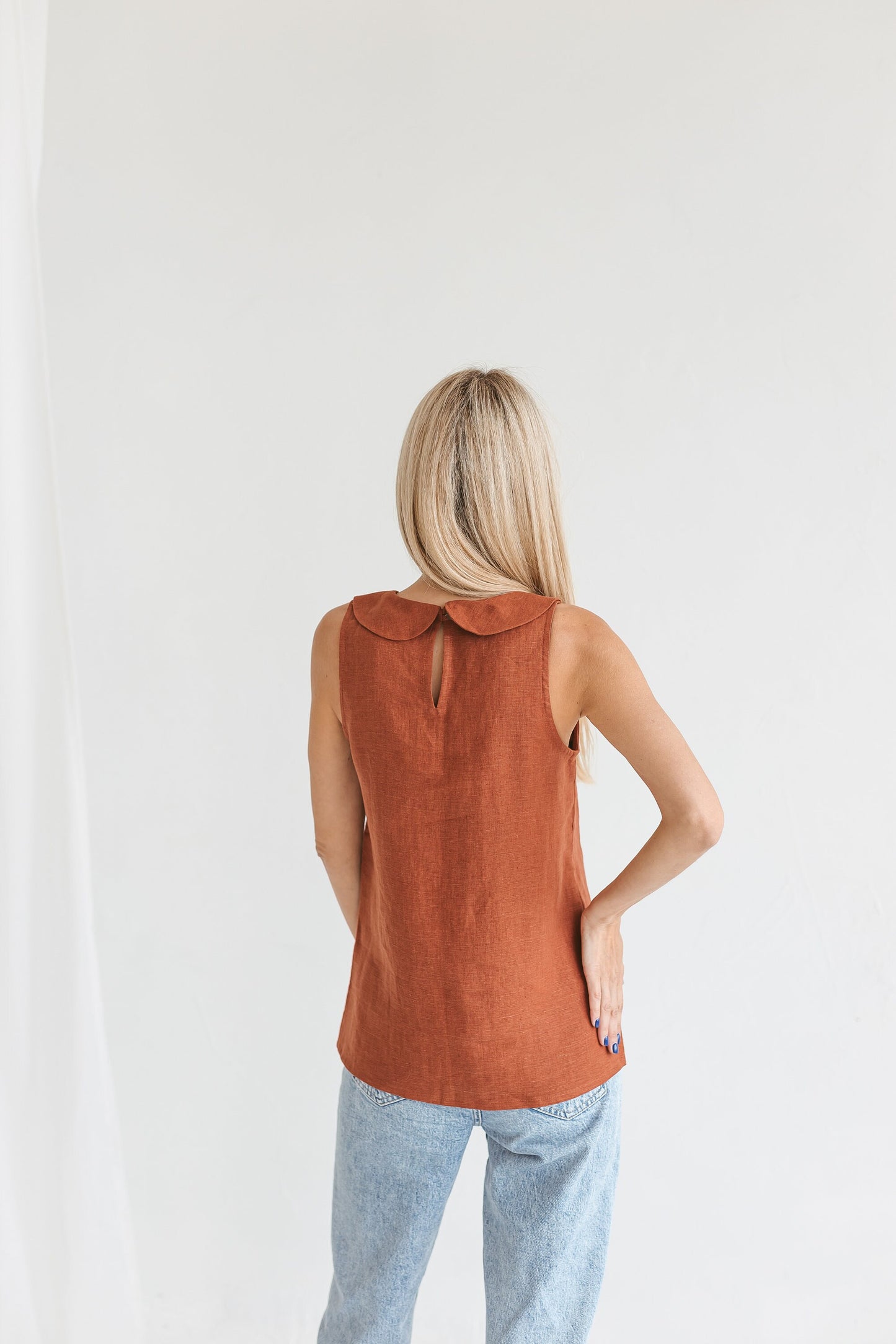 Peter pan collared linen top PIPPA