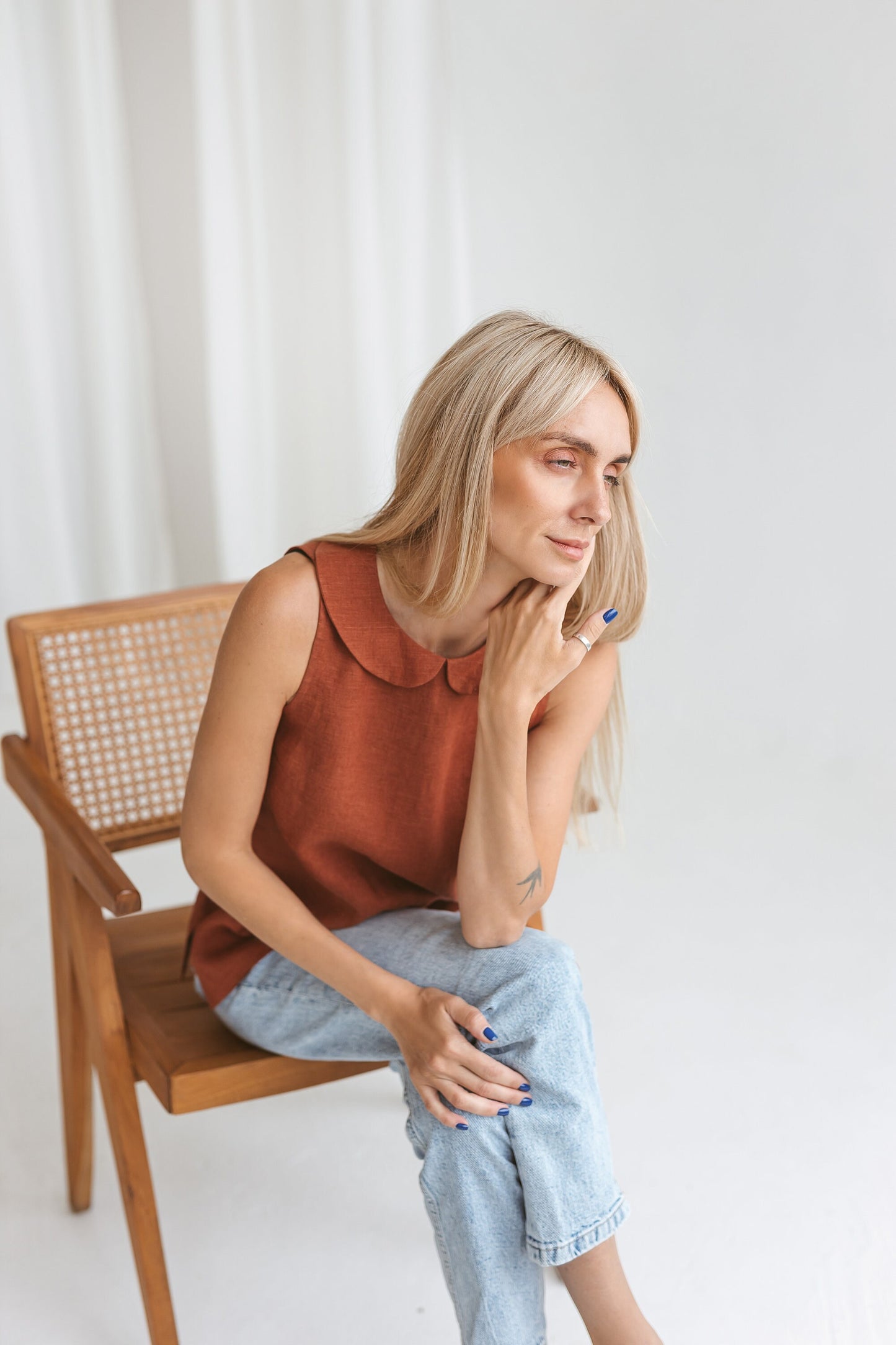 Peter pan collared linen top PIPPA