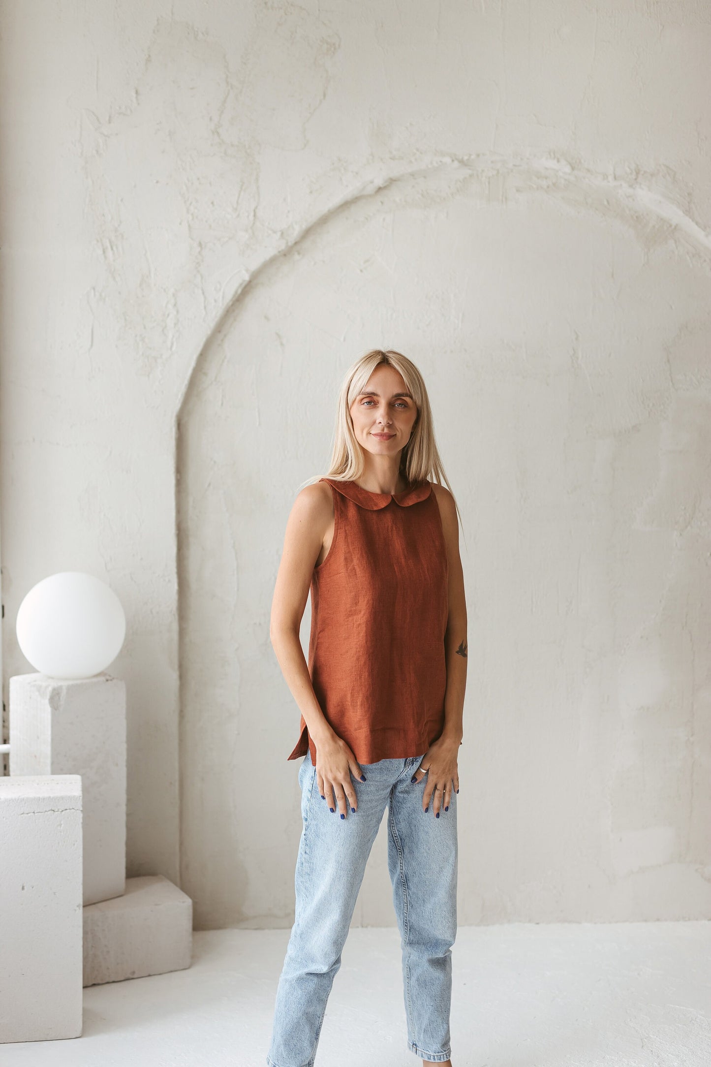 Peter pan collared linen top PIPPA