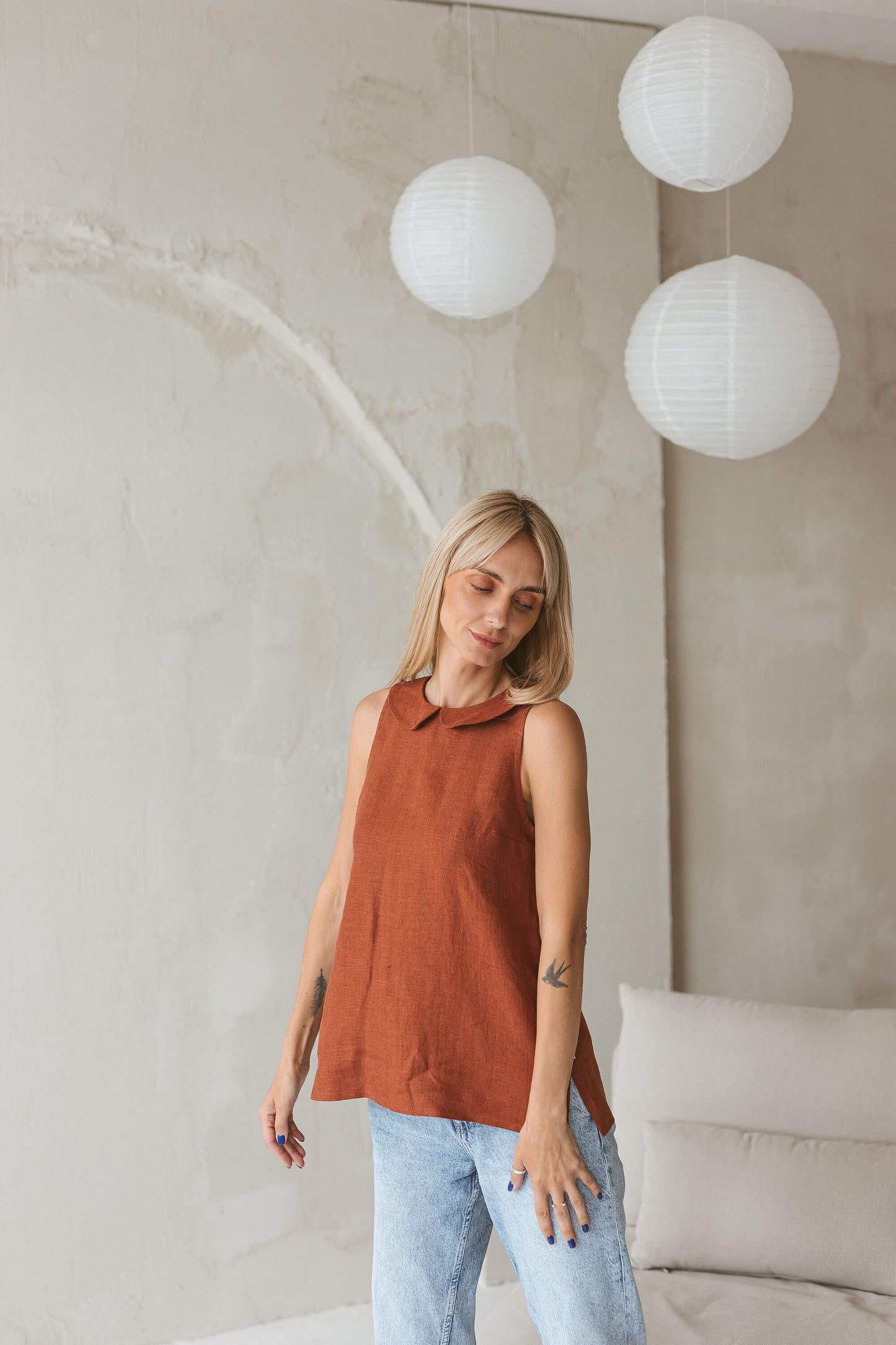 Peter pan collared linen top PIPPA