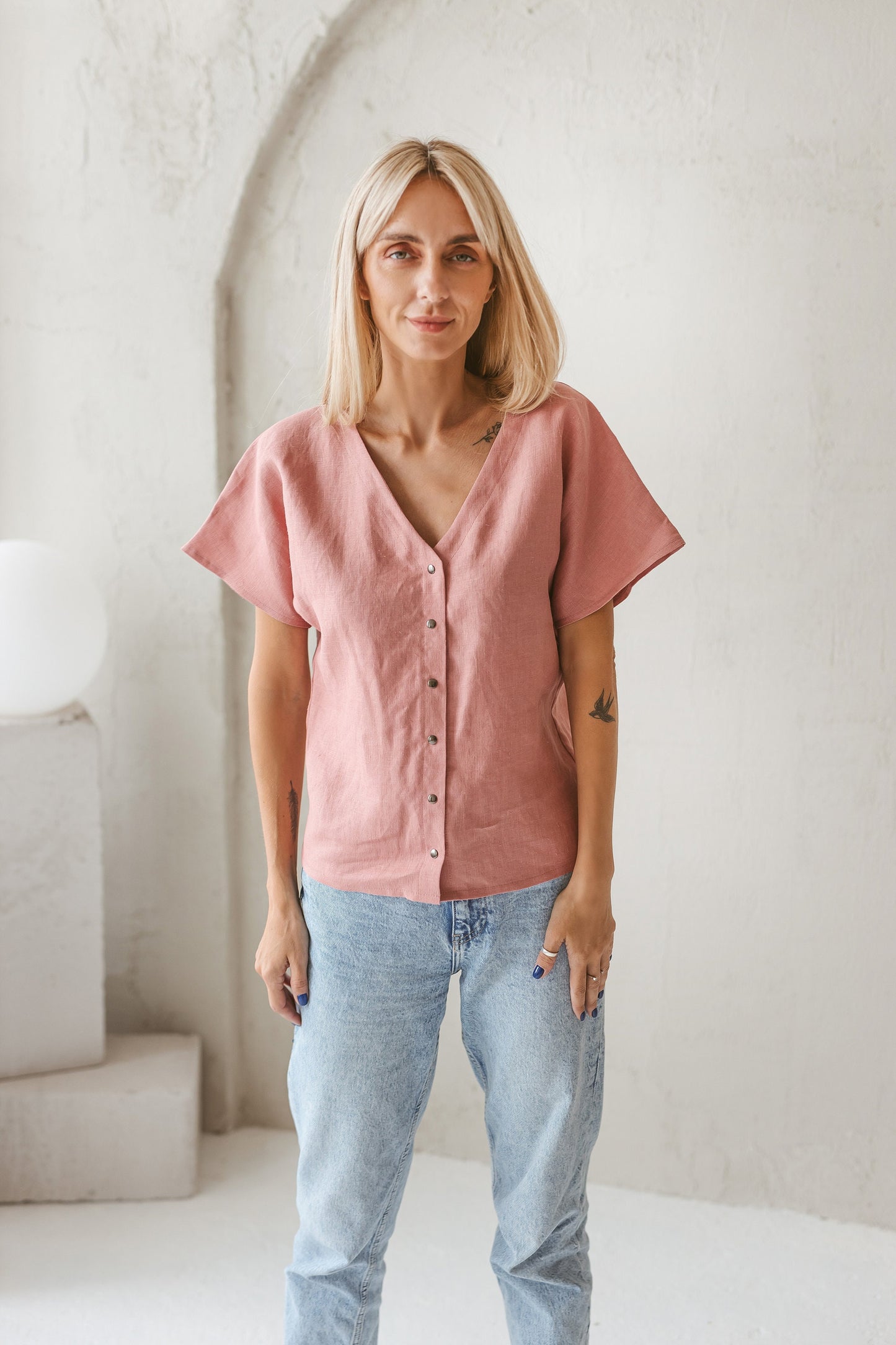 Loose linen blouse MAYLA, size 34/READY TO SHIP