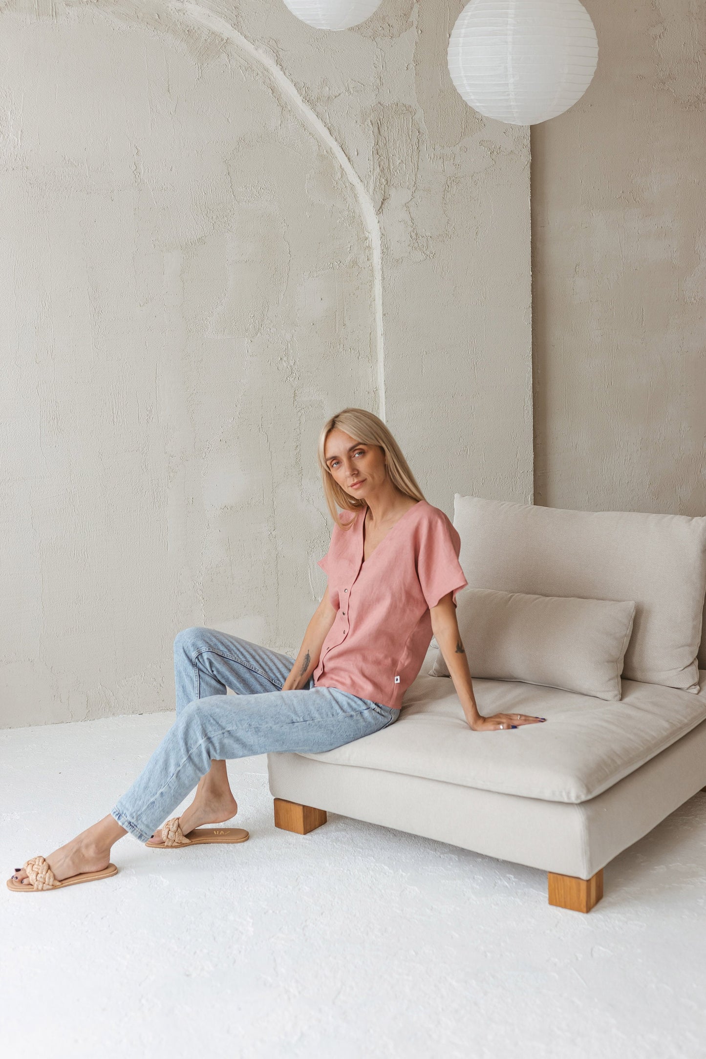 Loose linen blouse MAYLA, size 34/READY TO SHIP