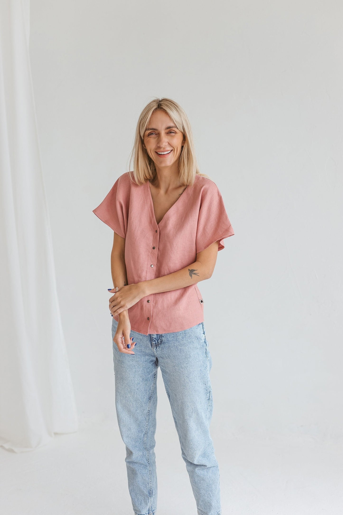 Loose linen blouse MAYLA, size 34/READY TO SHIP
