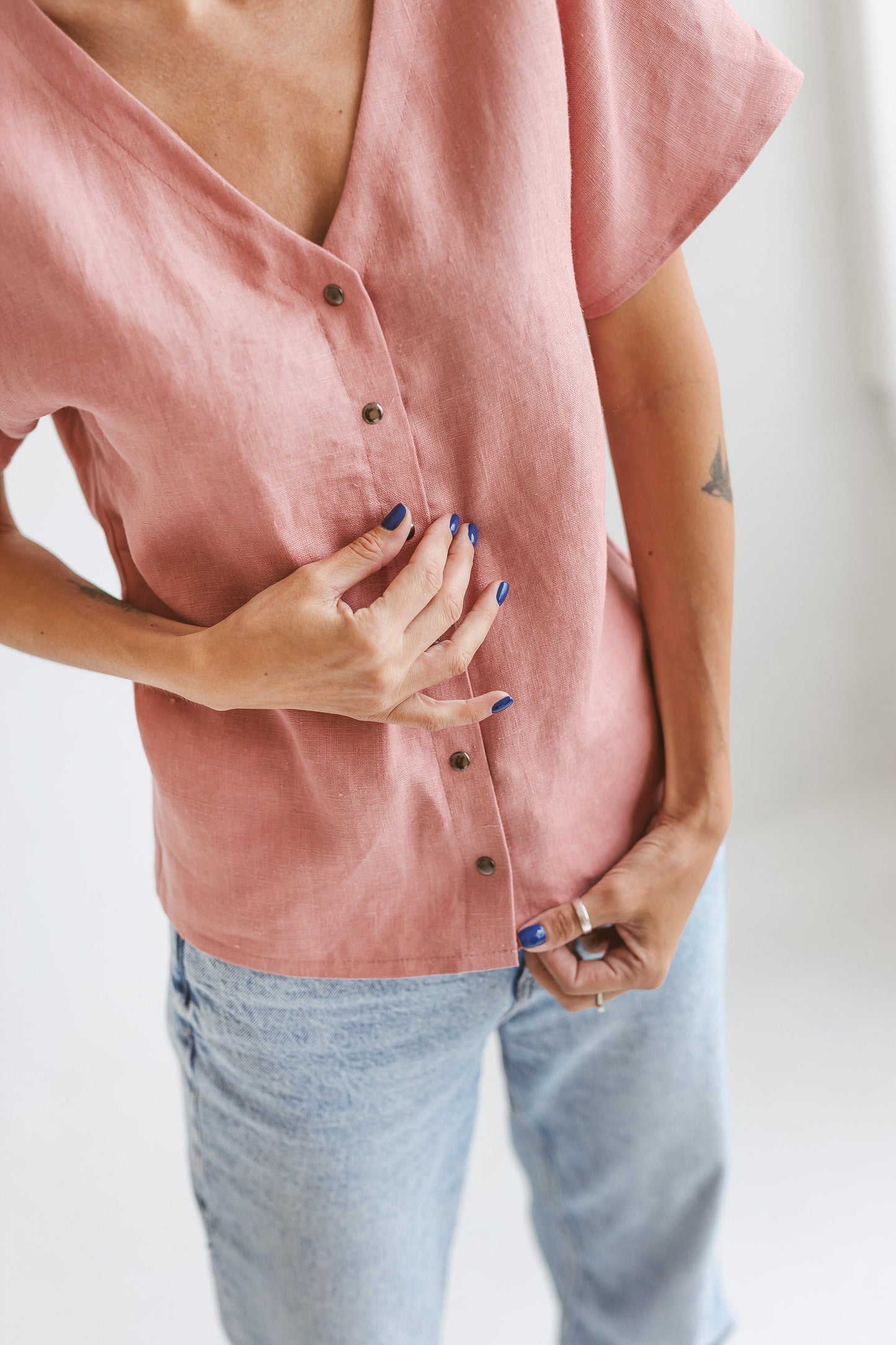 Loose linen blouse MAYLA, size 34/READY TO SHIP