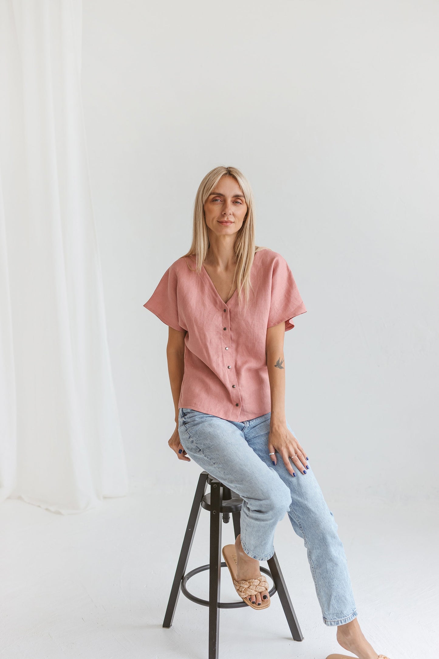 Loose linen blouse MAYLA, size 34/READY TO SHIP