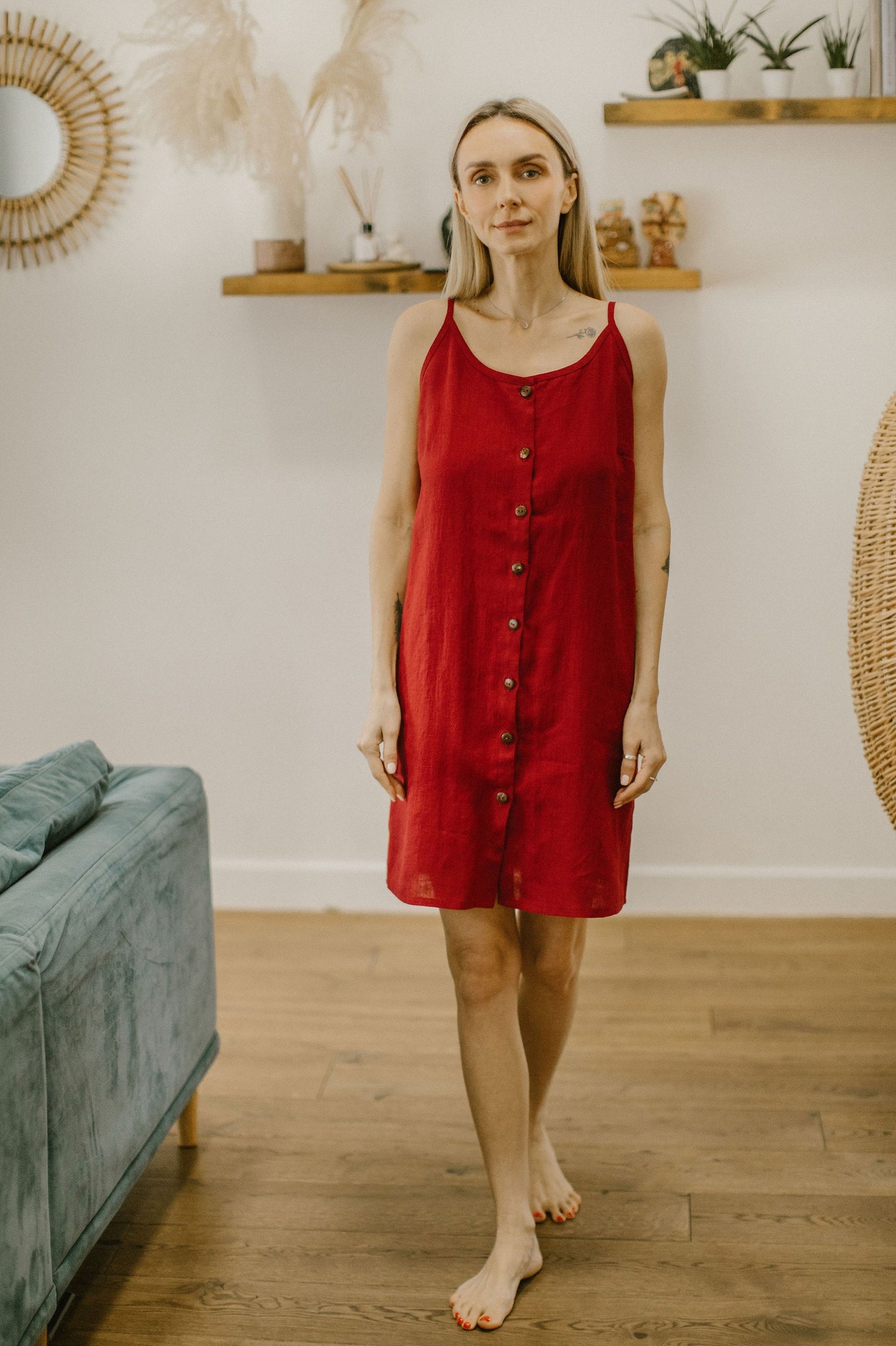 Linen spaghetti strap dress ALMA