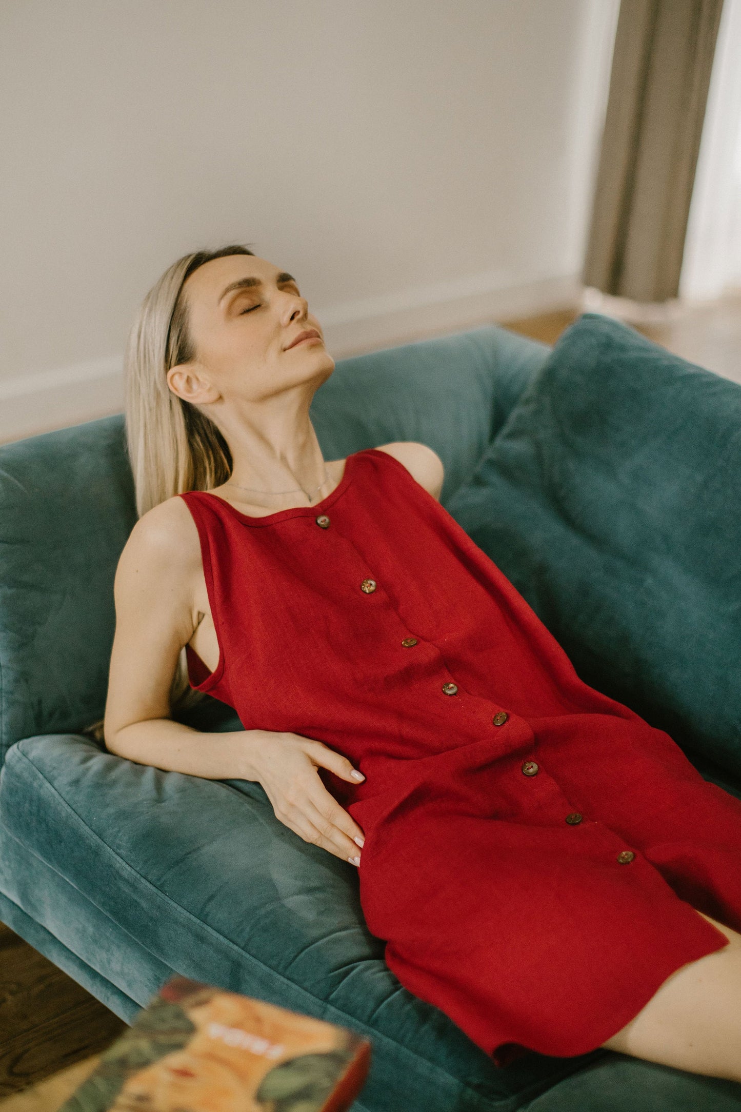 Button up strap linen dress ALMA