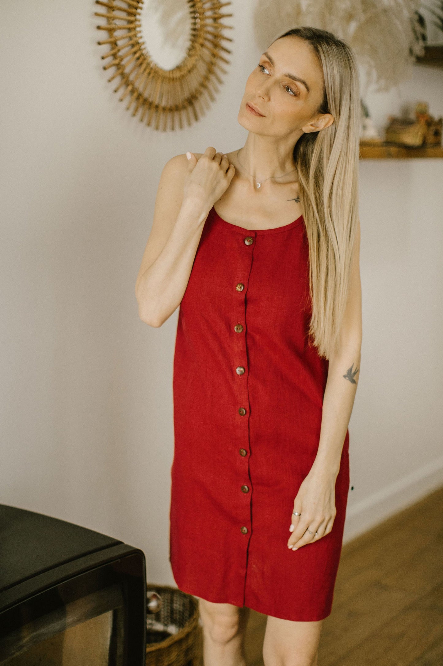 Linen spaghetti strap dress ALMA