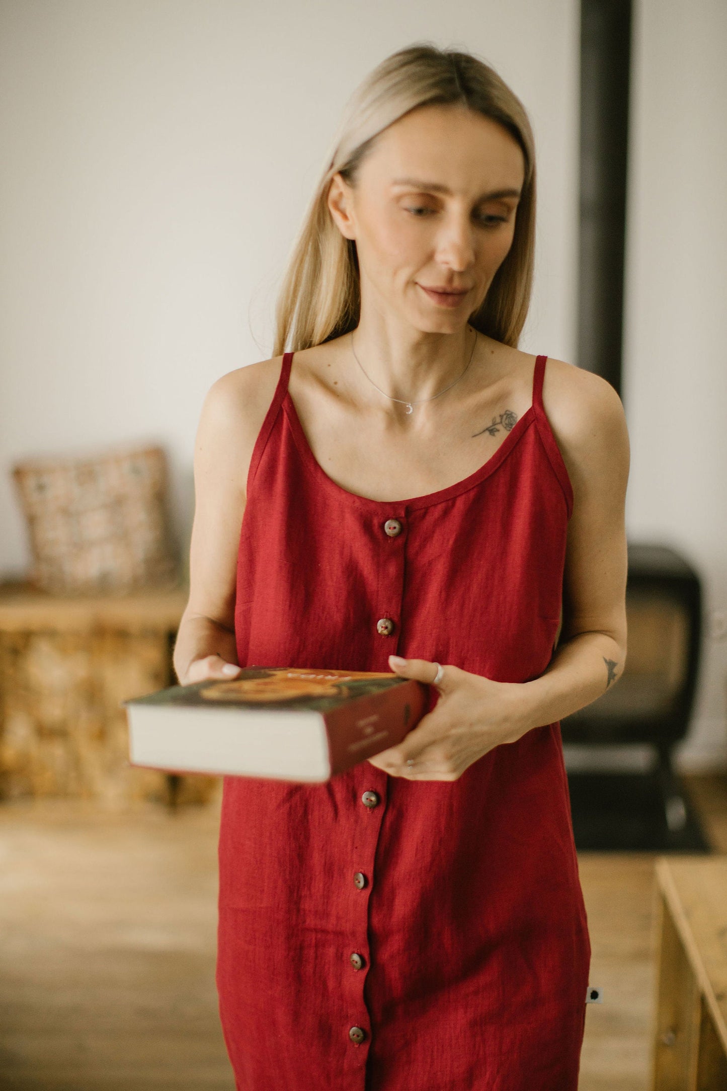 Button up strap linen dress ALMA