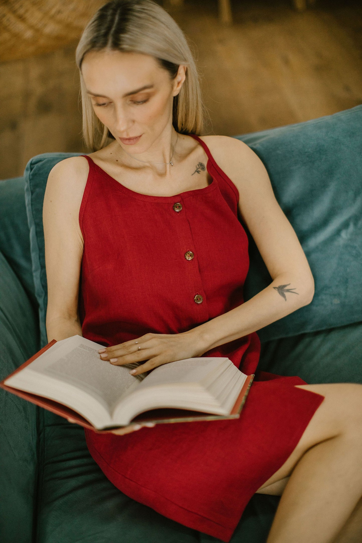 Button up strap linen dress ALMA