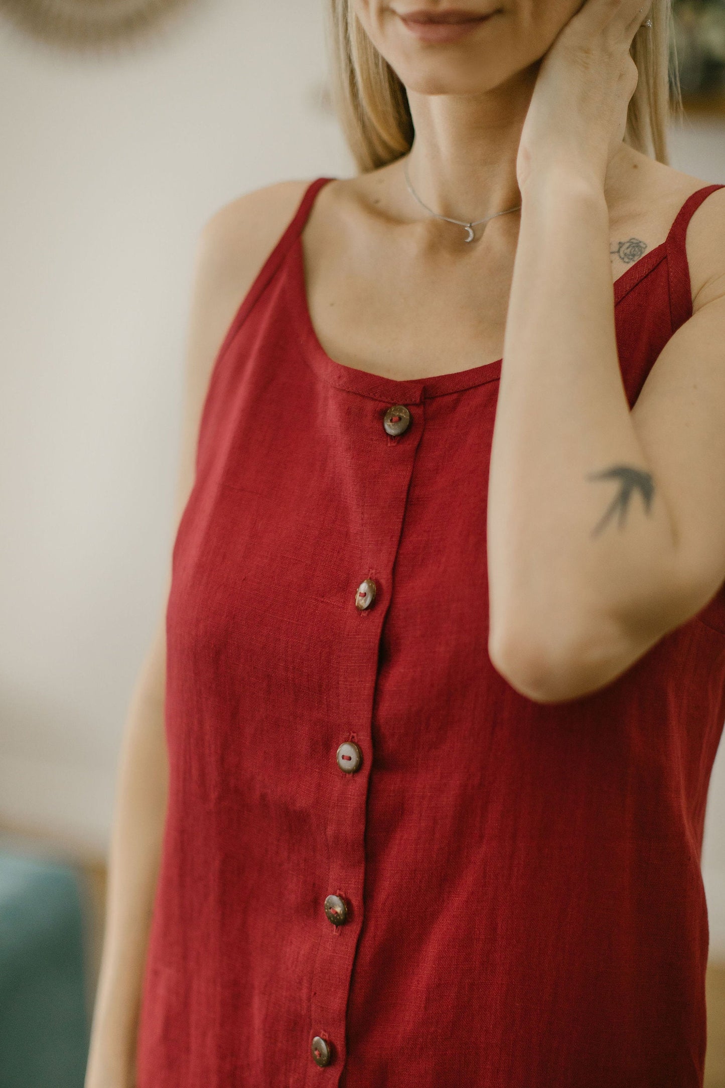 Linen spaghetti strap dress ALMA